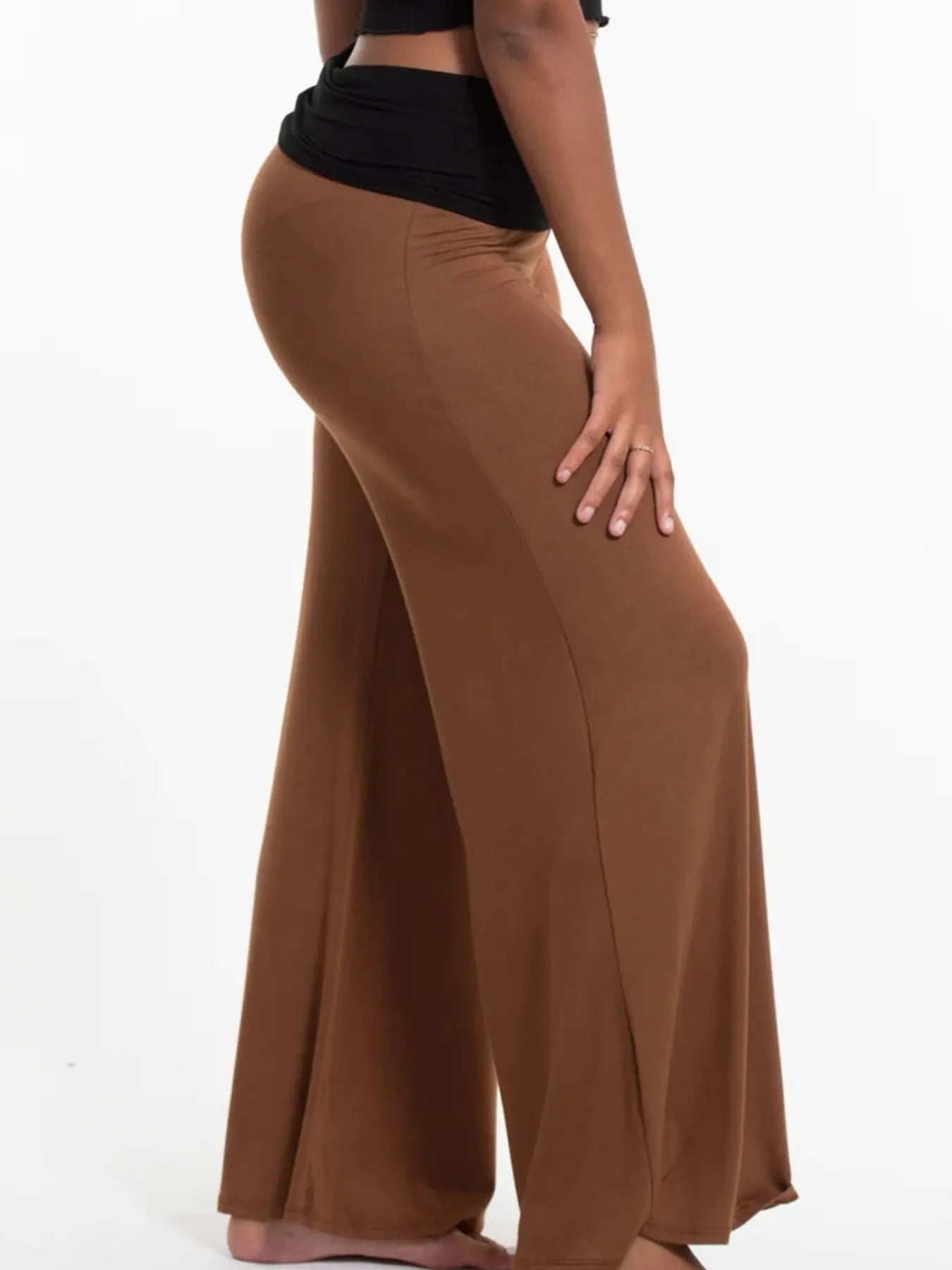 High Waisted Wide Leg Yoga Pants with Contrast Waistband