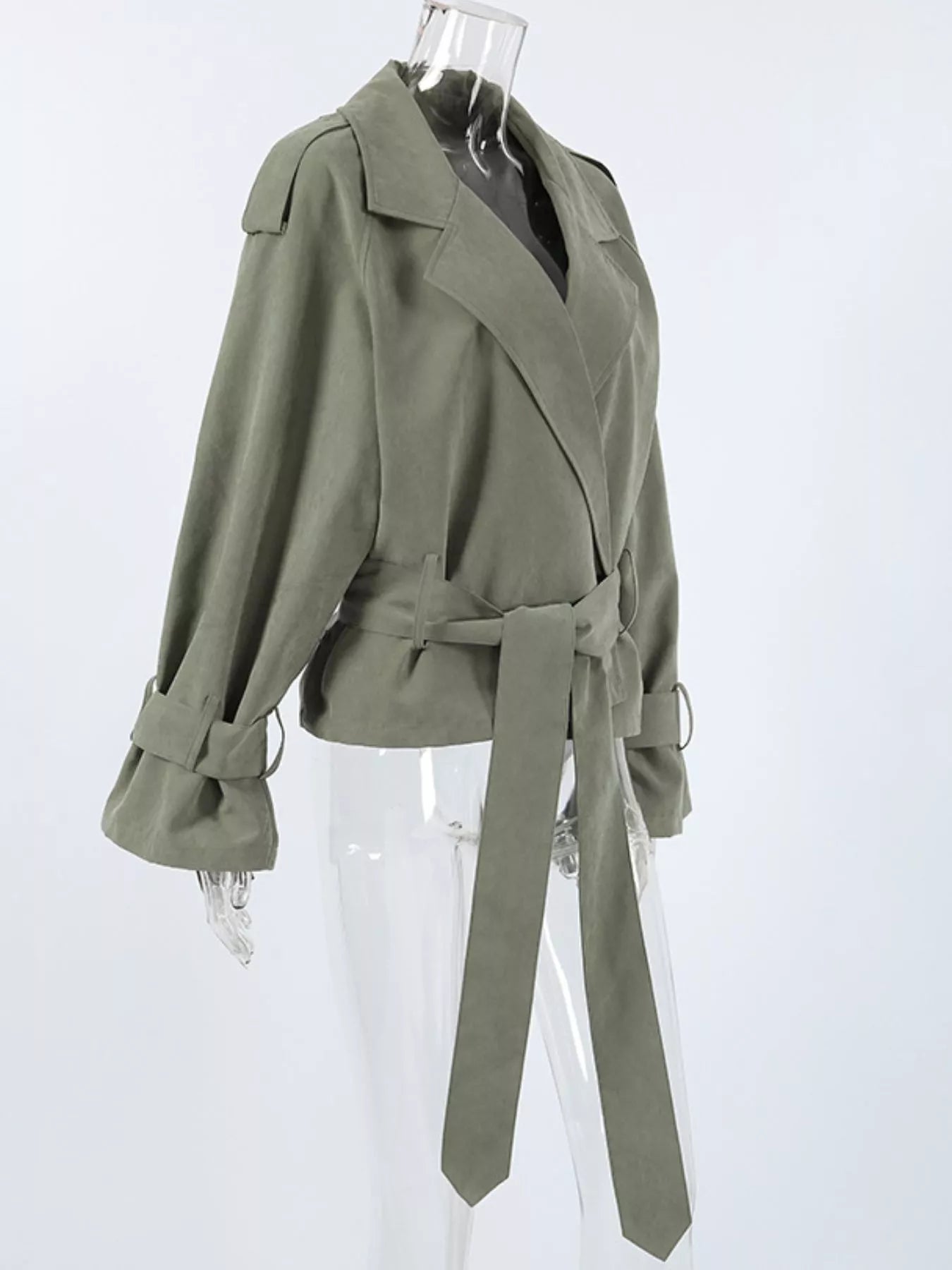 Lapel Collar Belted Cropped Trench