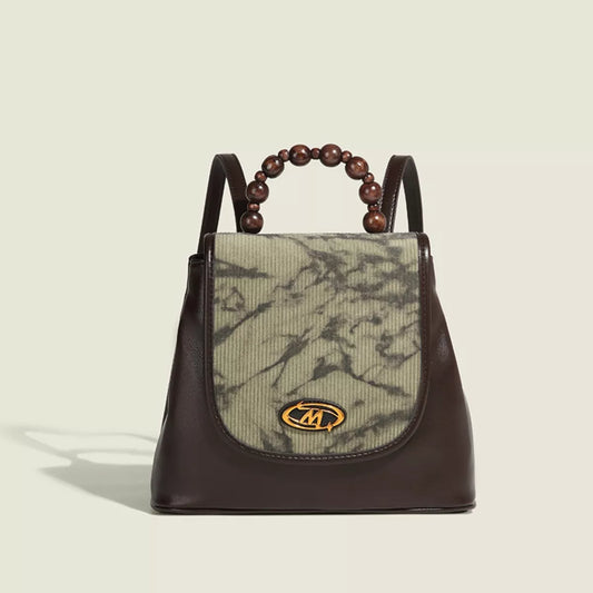 Flap Backpack Bag with Beaded Handle