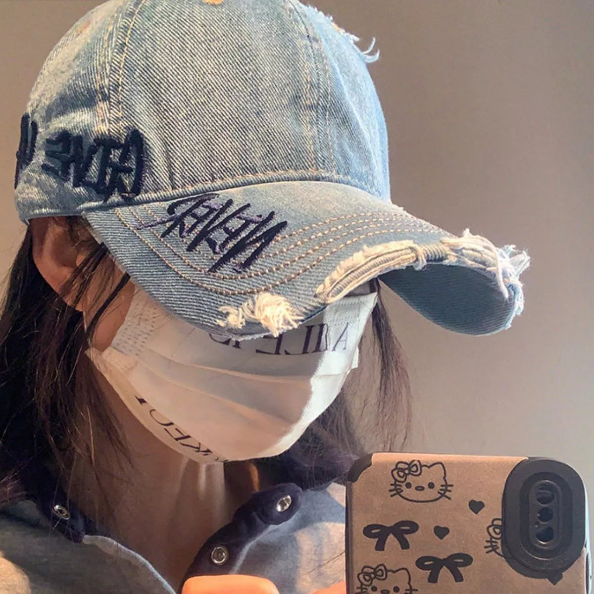 Distressed Letter Embroidered Baseball Cap