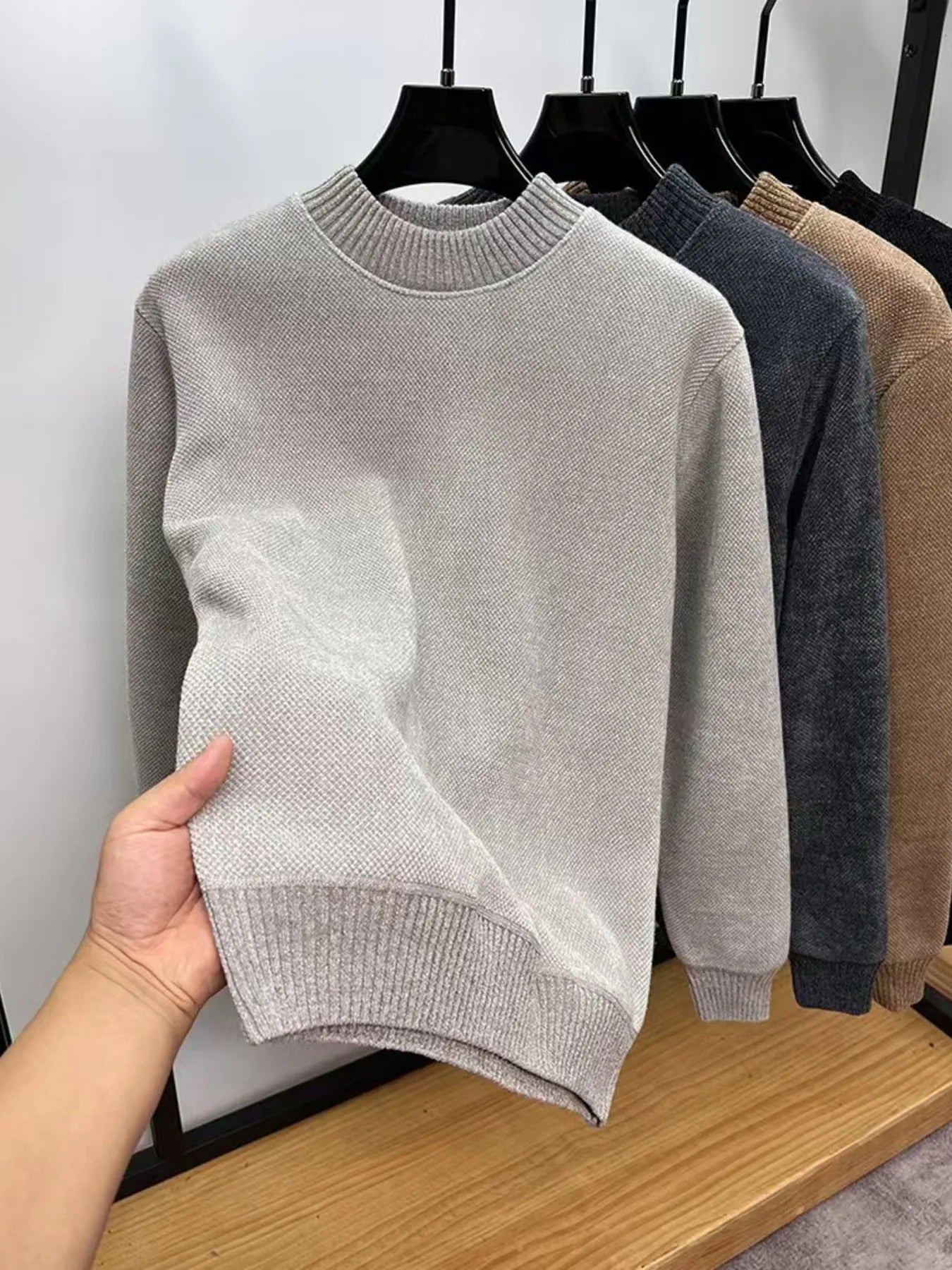 Men's Plus Size Ribbed Hem Long Sleeve Sweater