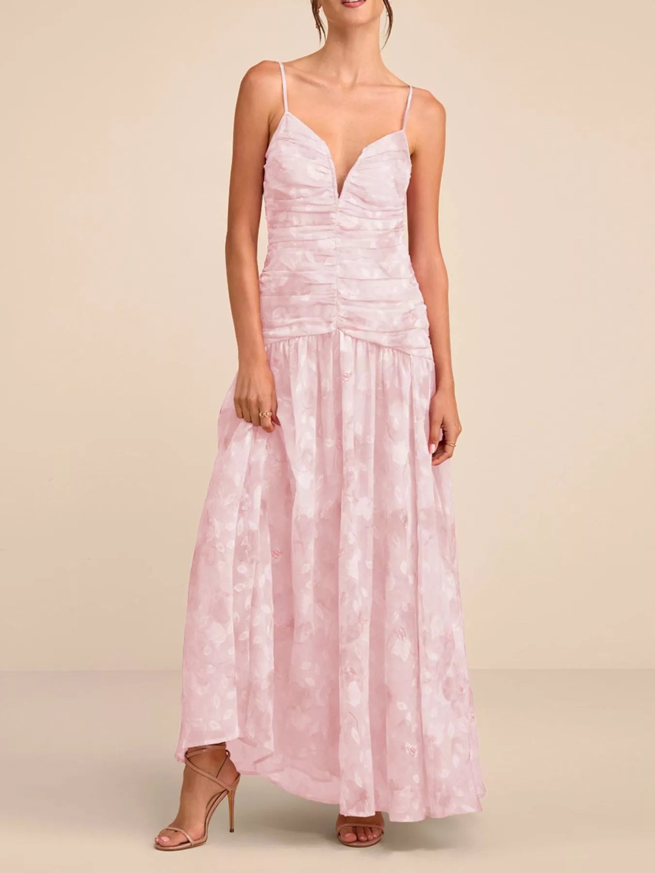 Ruched Spaghetti Strap Maxi Dress
