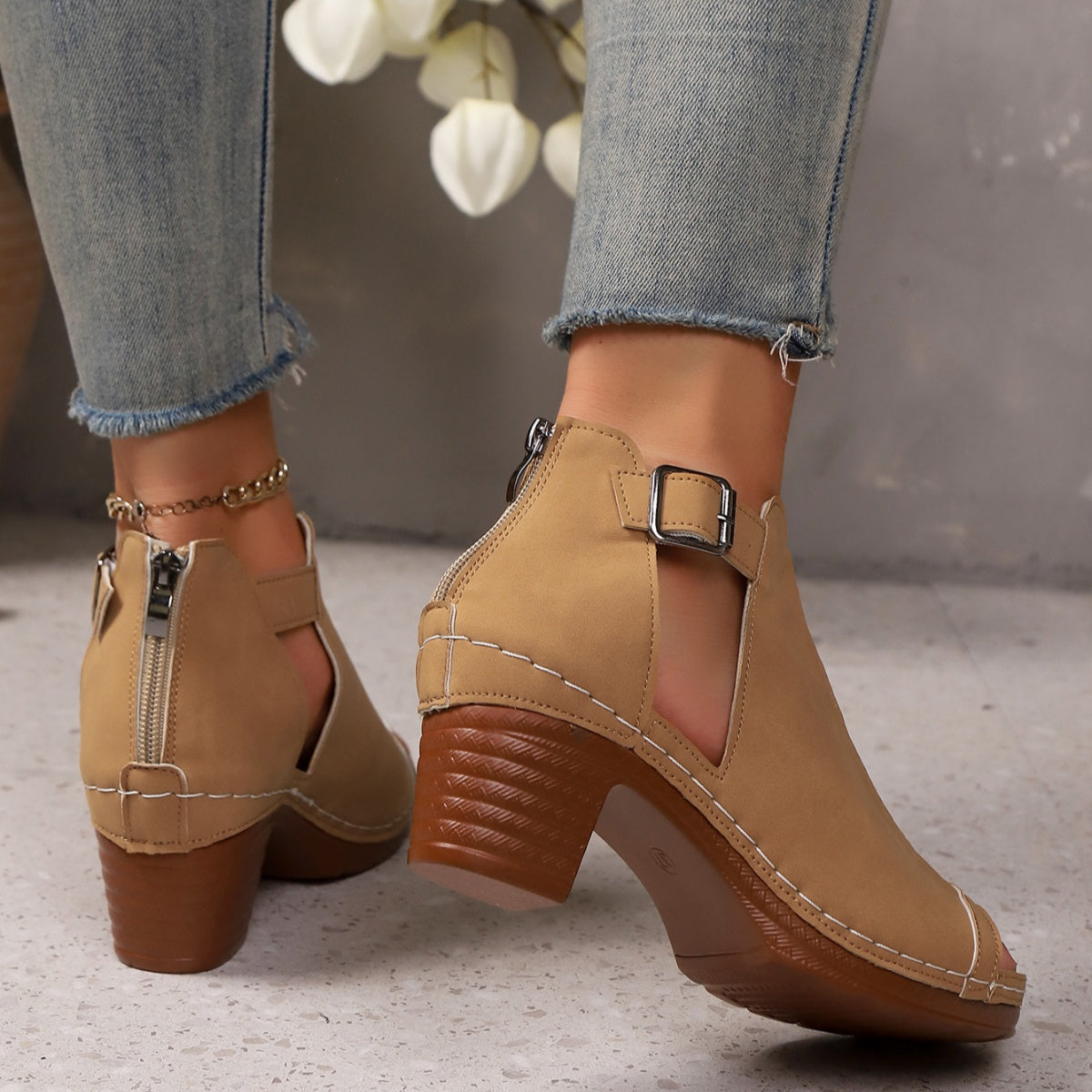 Open Toe Block Heels Sandals