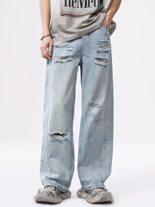 Men's Full Size Vintage Distressed Wide Leg Ripped Jeans Plus Size