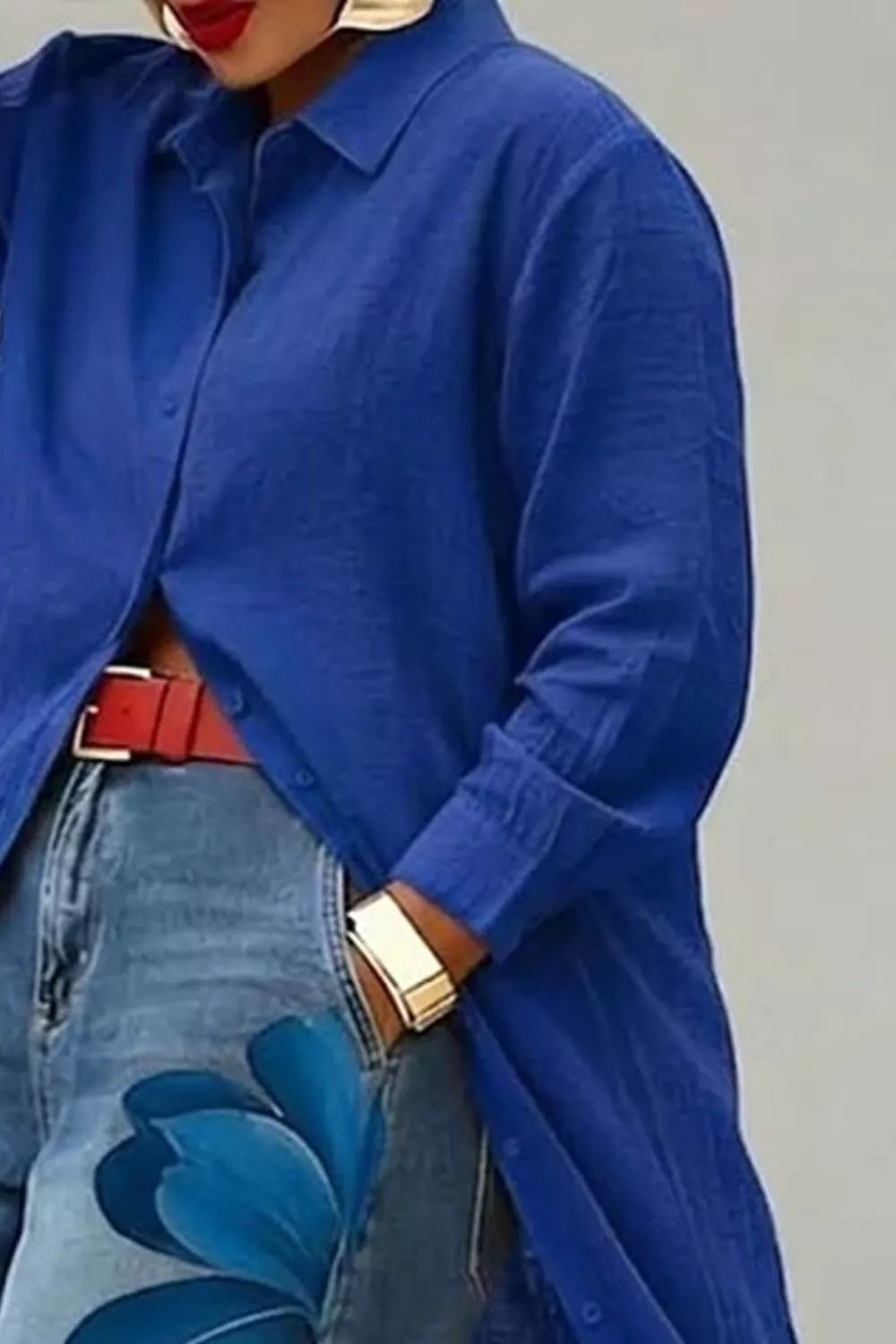 Button Up Long Sleeve Longline Shirt