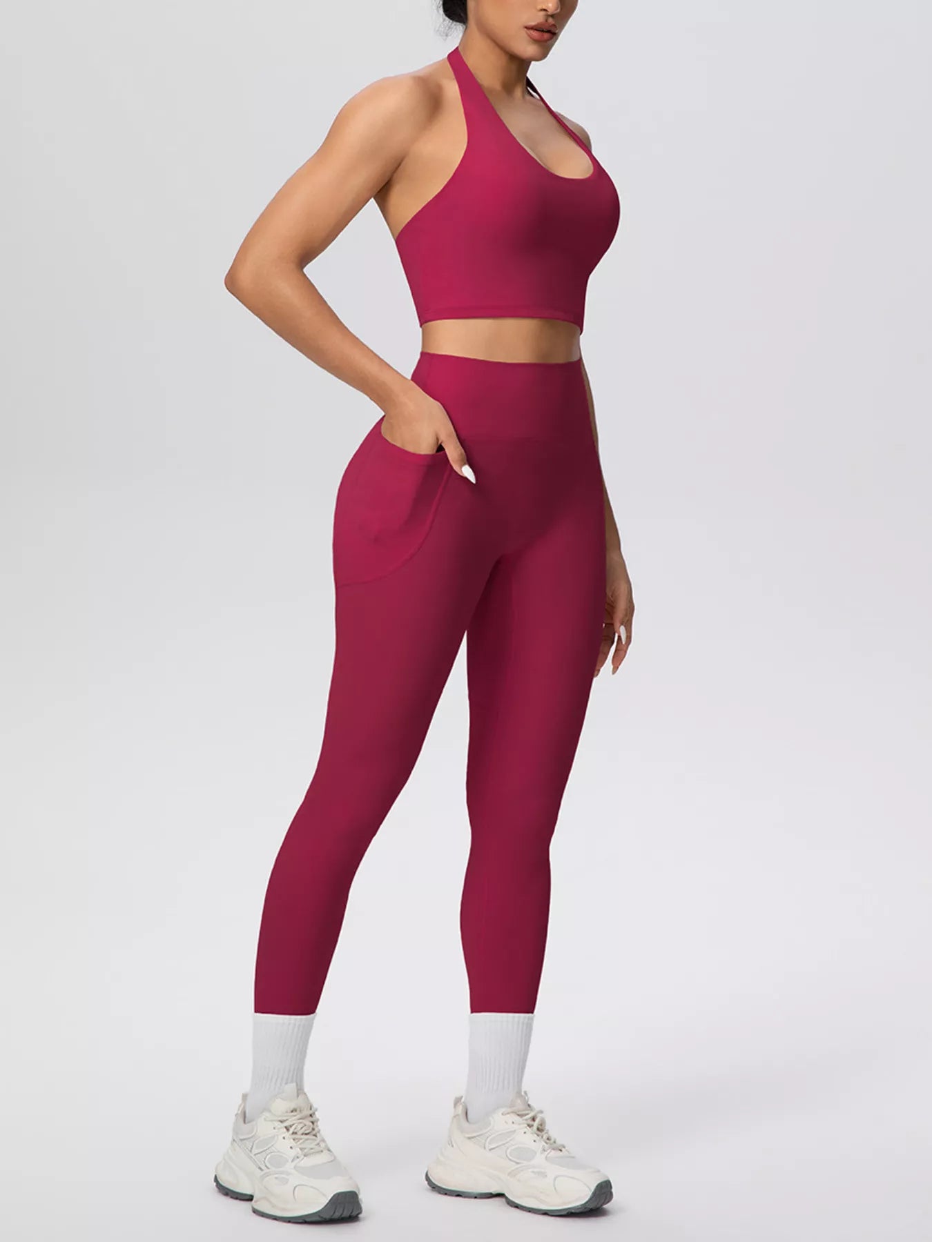 Halter Neck Crop Top and High-Waisted Leggings Active Set