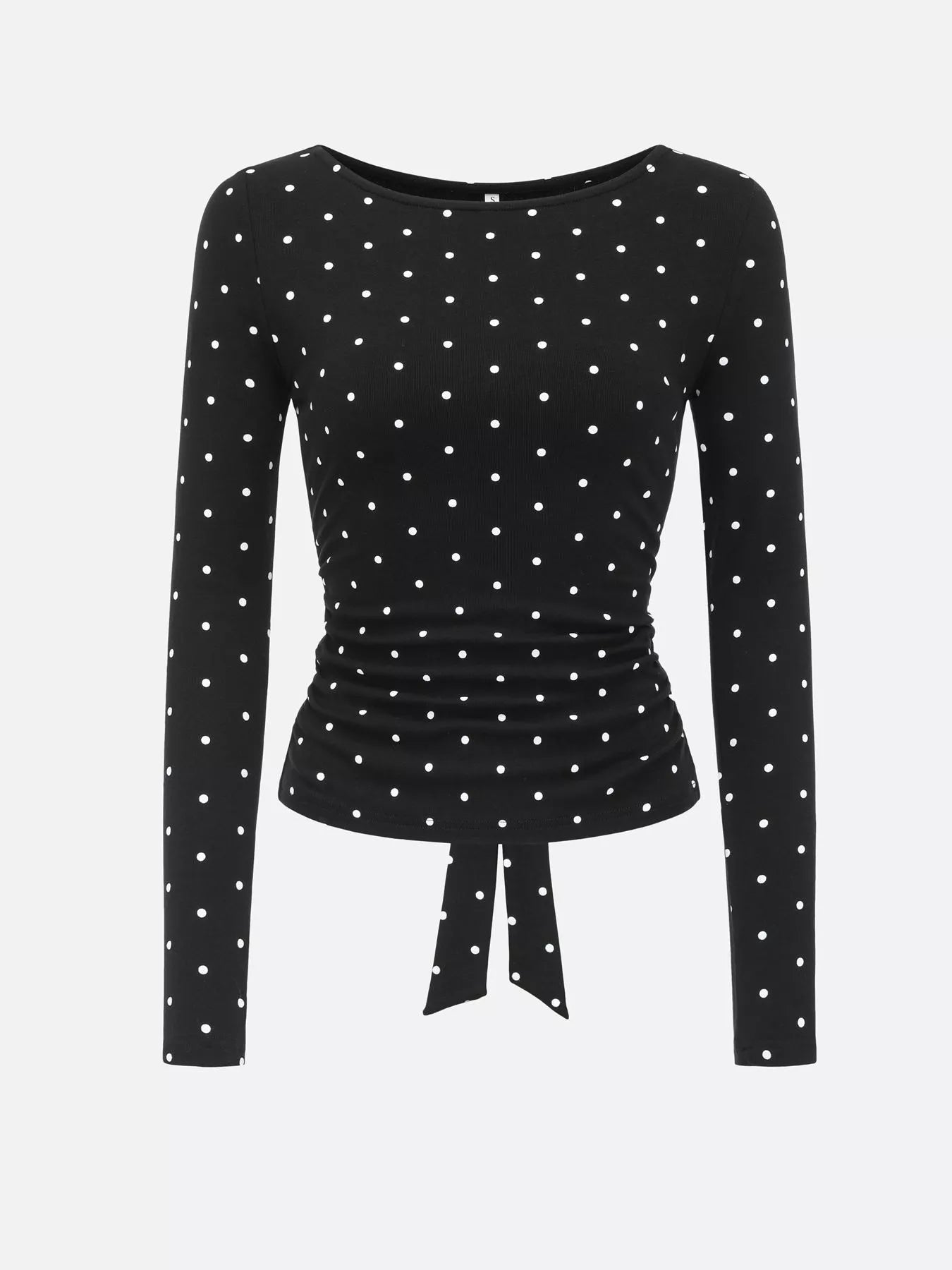 Long Sleeve Polka Dot Tie Back T-Shirt