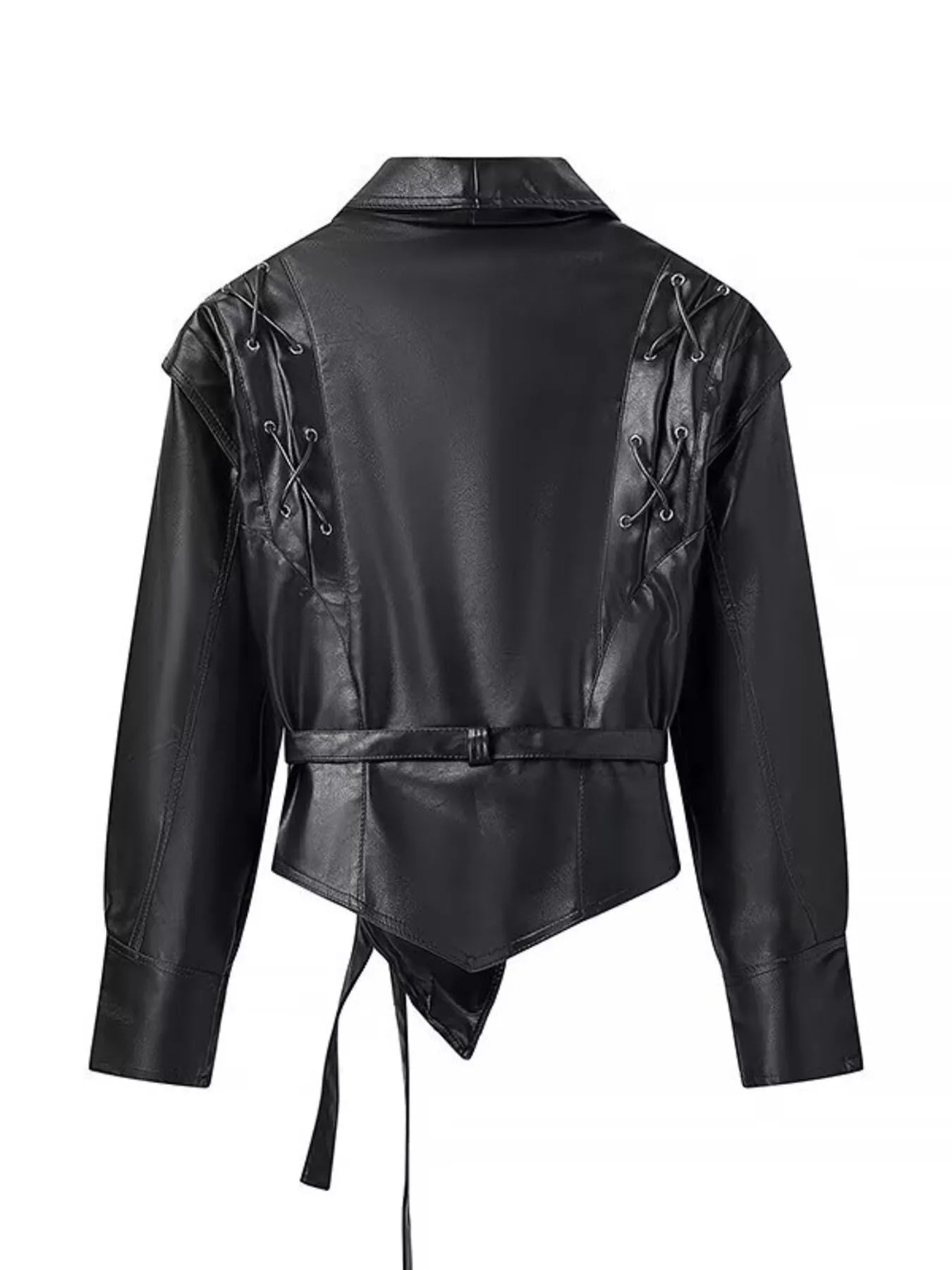 Belted Leather Jacket with Shawl Collar