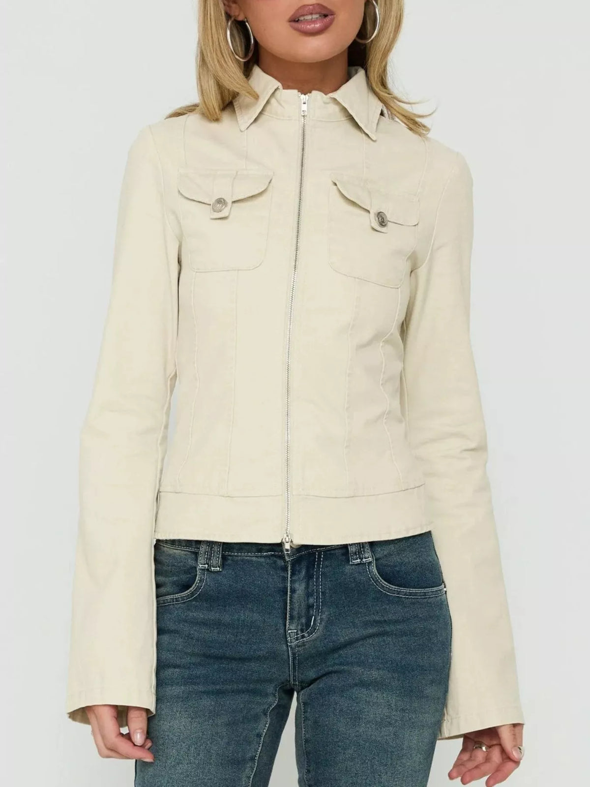 Slim-Fit Utility Zip-Up Cropped Jacket