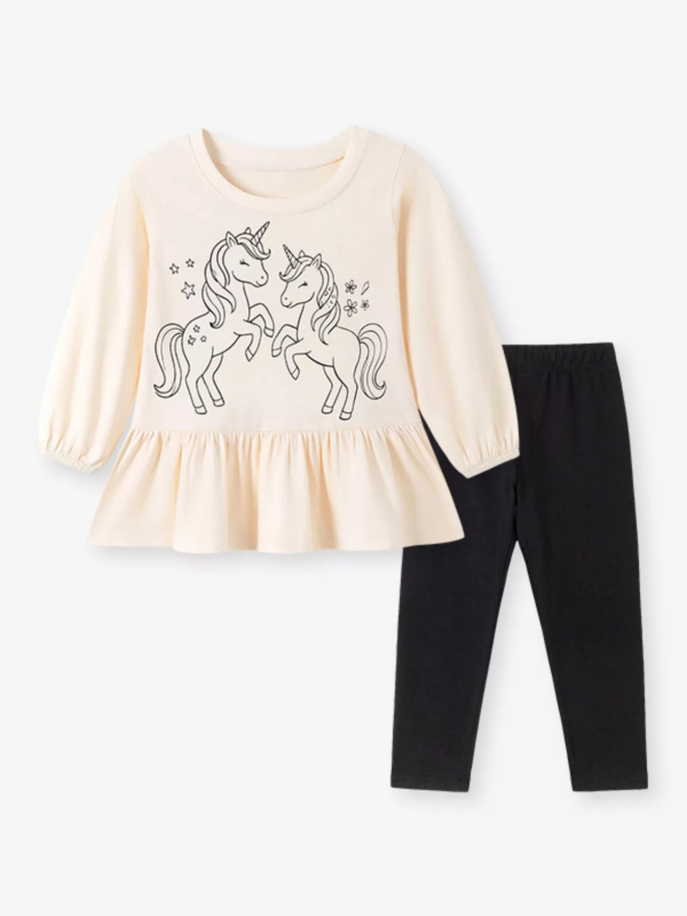 Children's Unicorn Graphic Peplum Top and Leggings Set