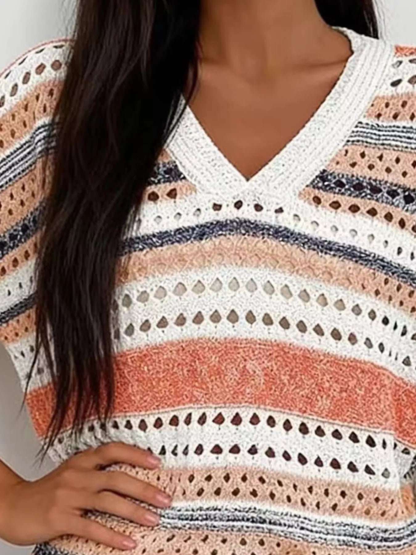 Chic Striped Crochet Knit Top