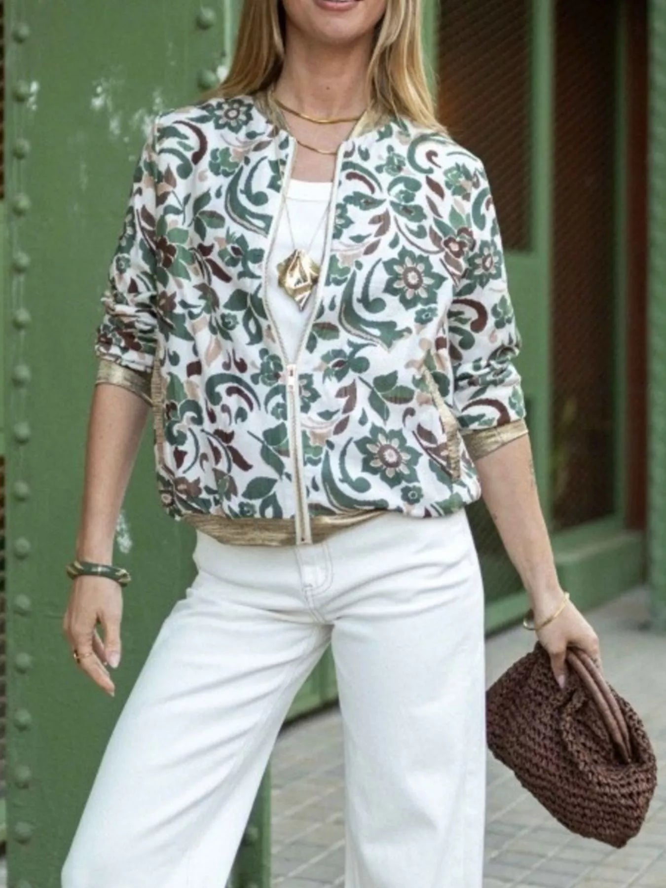 Floral Print Zip Up Jacket