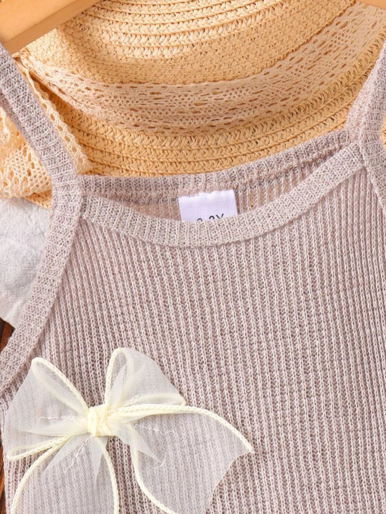Children's Ribbed Knit Spaghetti Strap Dress with Bow