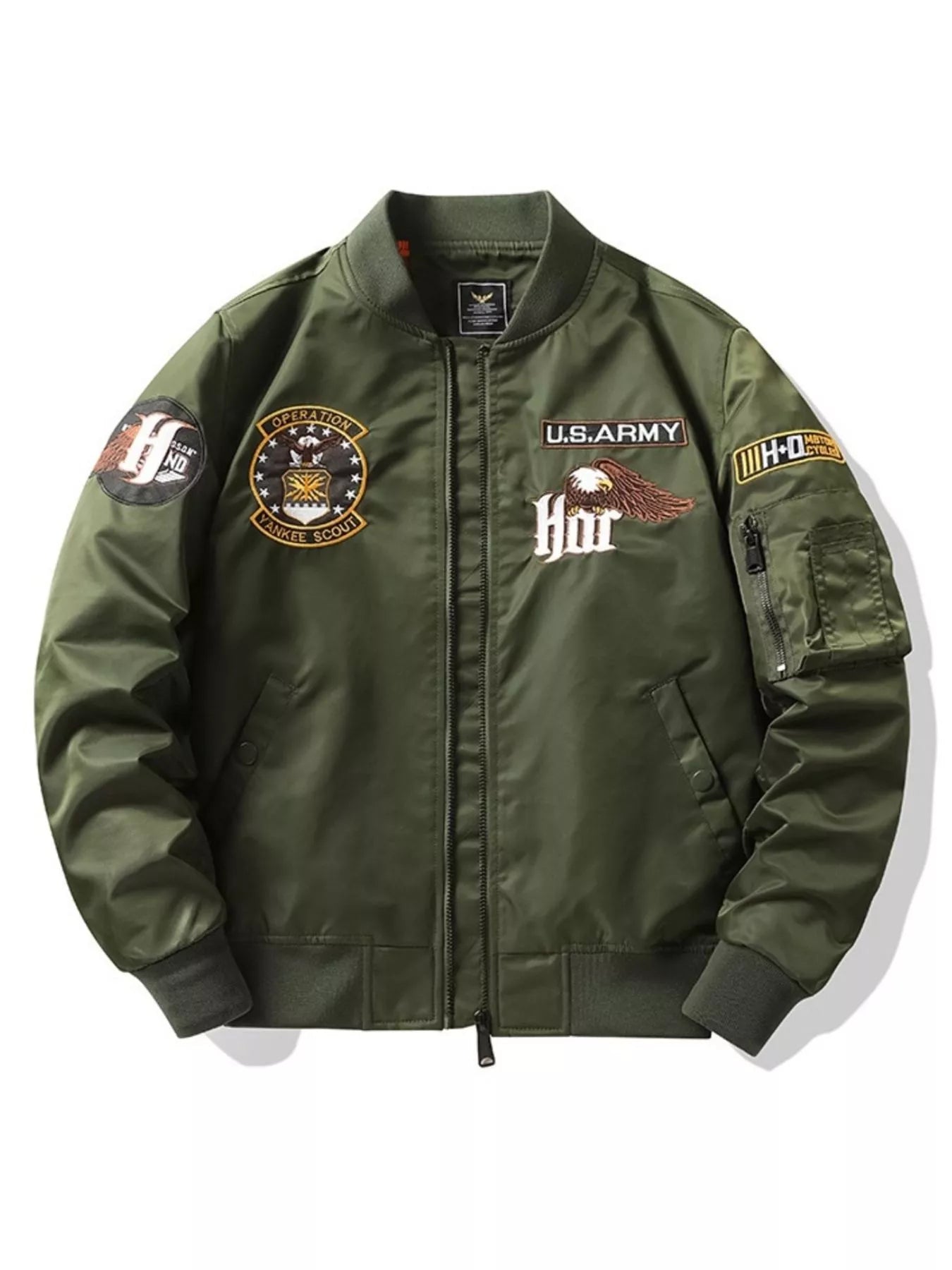 Men's Plus Size Embroidered Zip Up Bomber Jacket