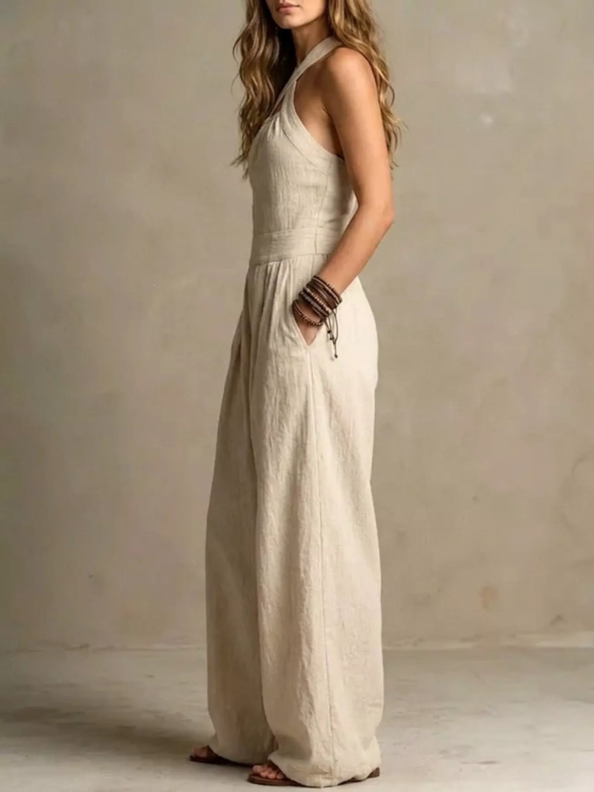 Full Size Halter Neck Wide-Leg Jumpsuit Plus Size