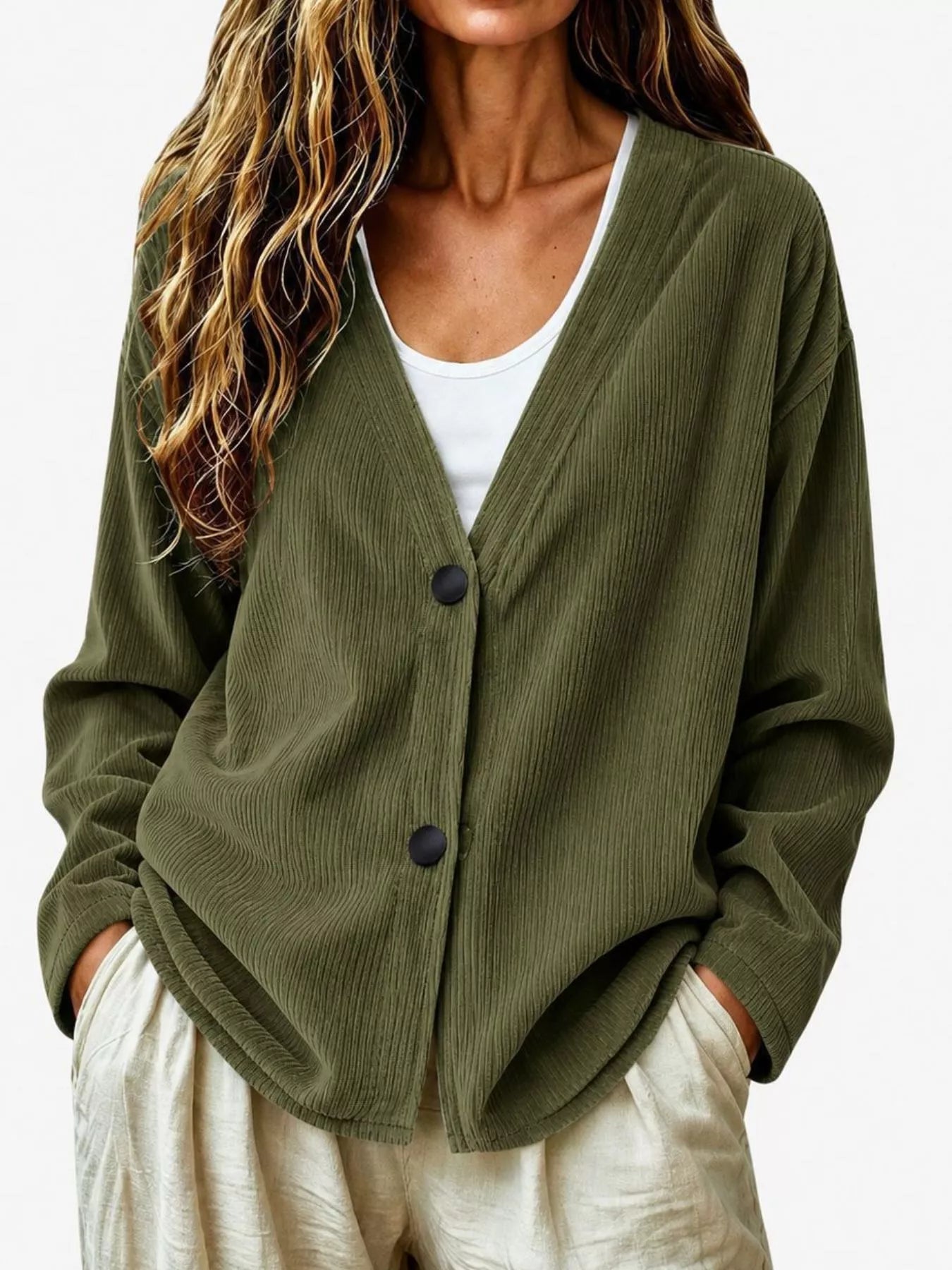 Casual Corduroy Button-Up Cardigan