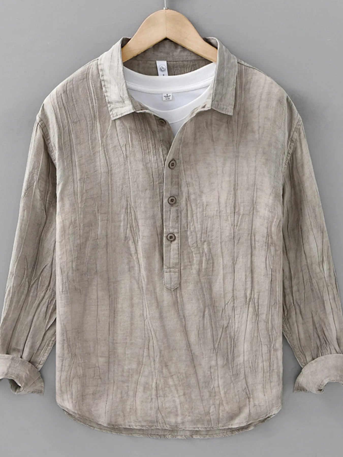 Men's Plus Size Button Detail Long Sleeve Blouse