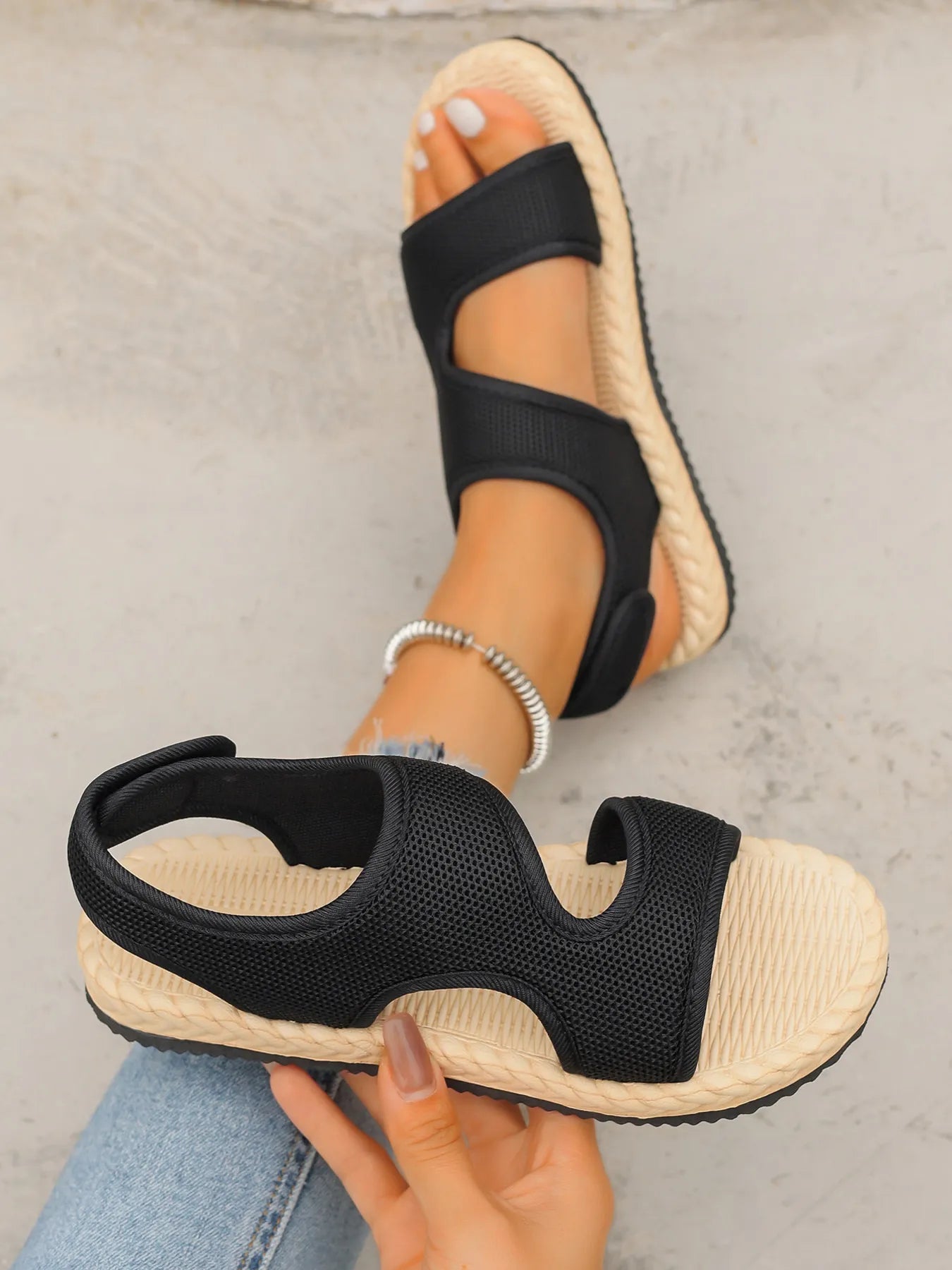 Open Toe Mesh Flat Sandals