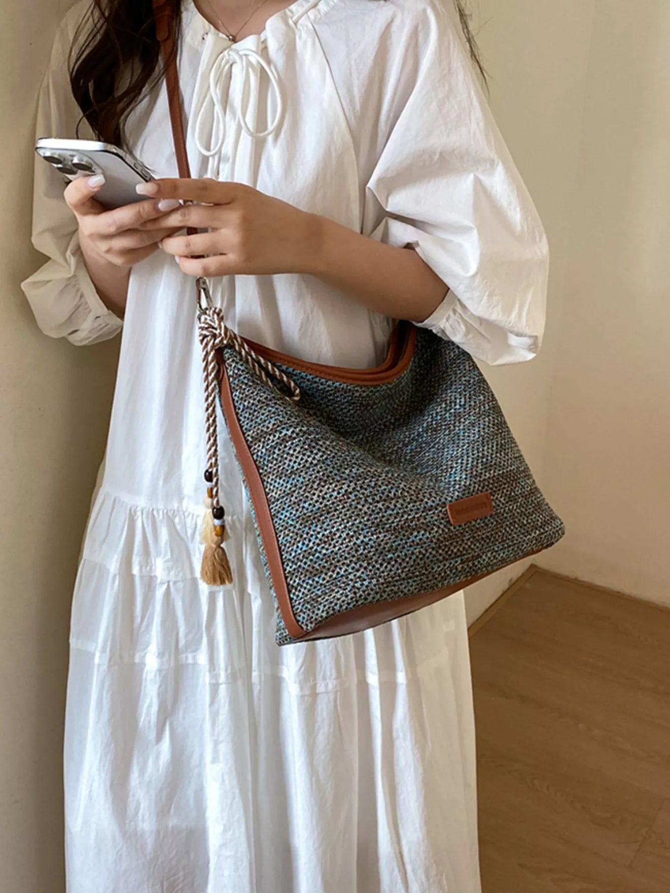 Tassel Woven Crossbody Bag