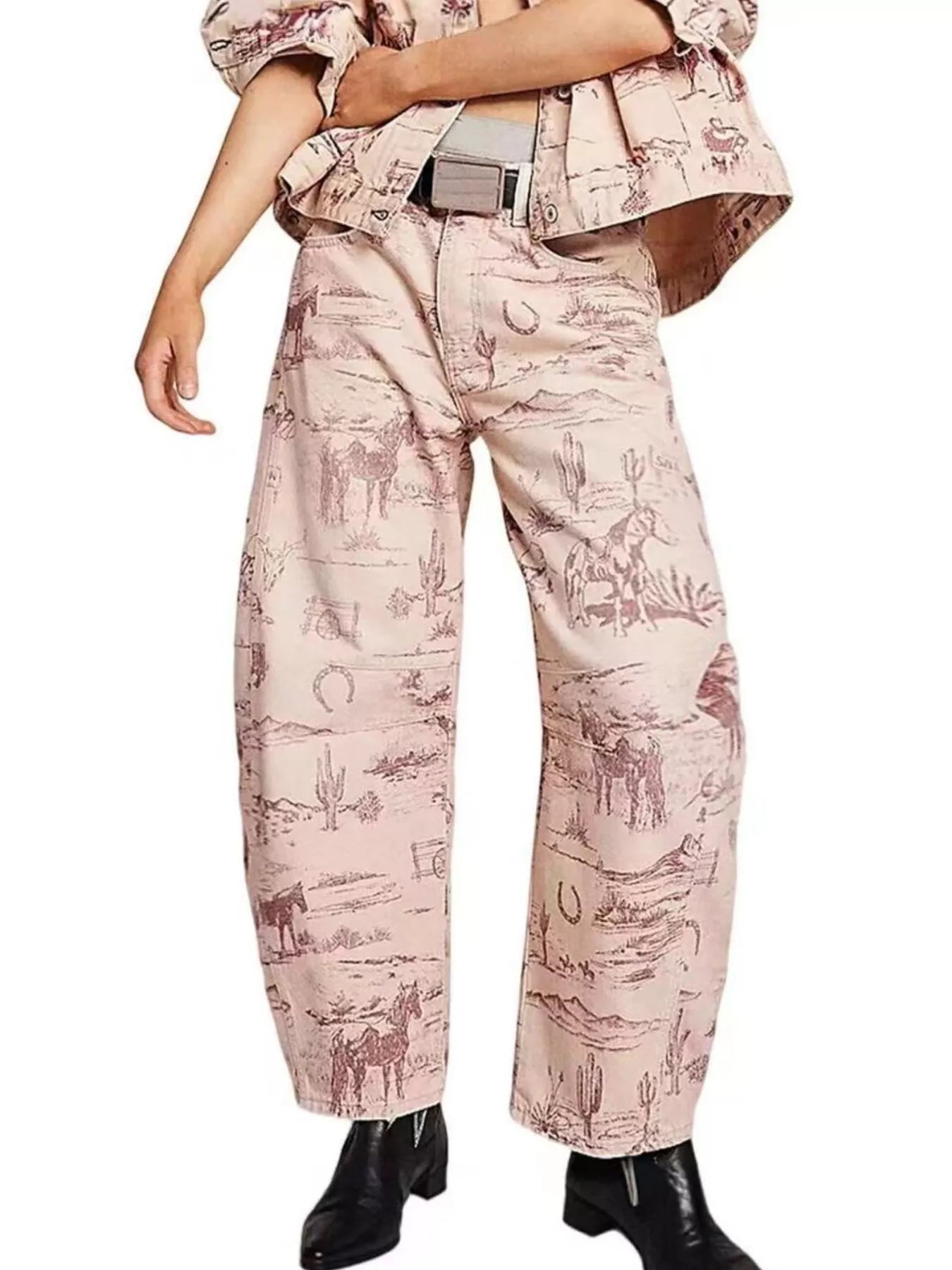 Printed Wide-Leg Jeans