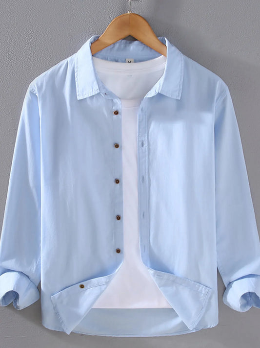 Men's Plus Size Button-Up Shirt with Rolled Sleeves