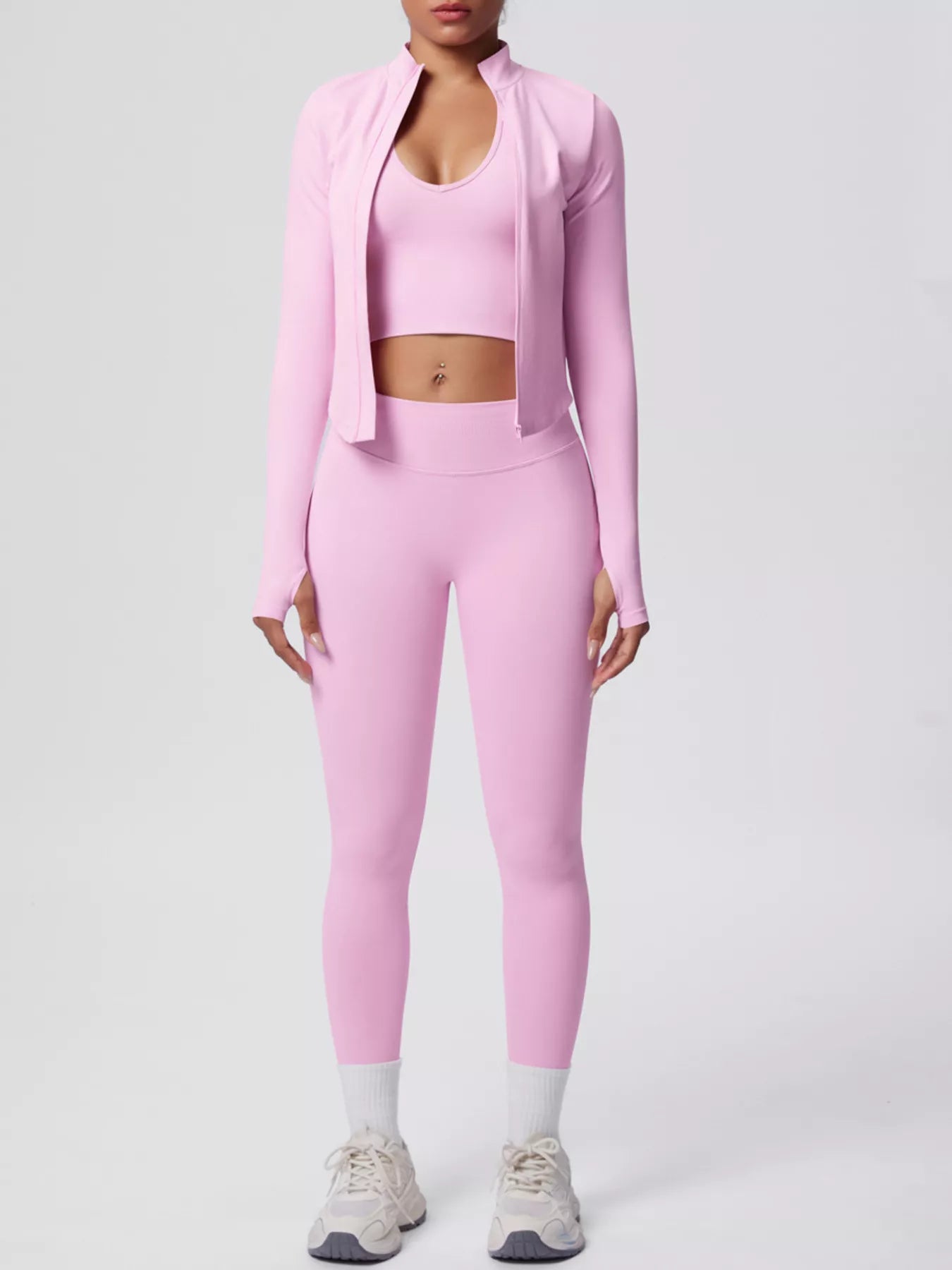 Tank & Zip-Up Jacket and Leggings Three-Piece Active Set