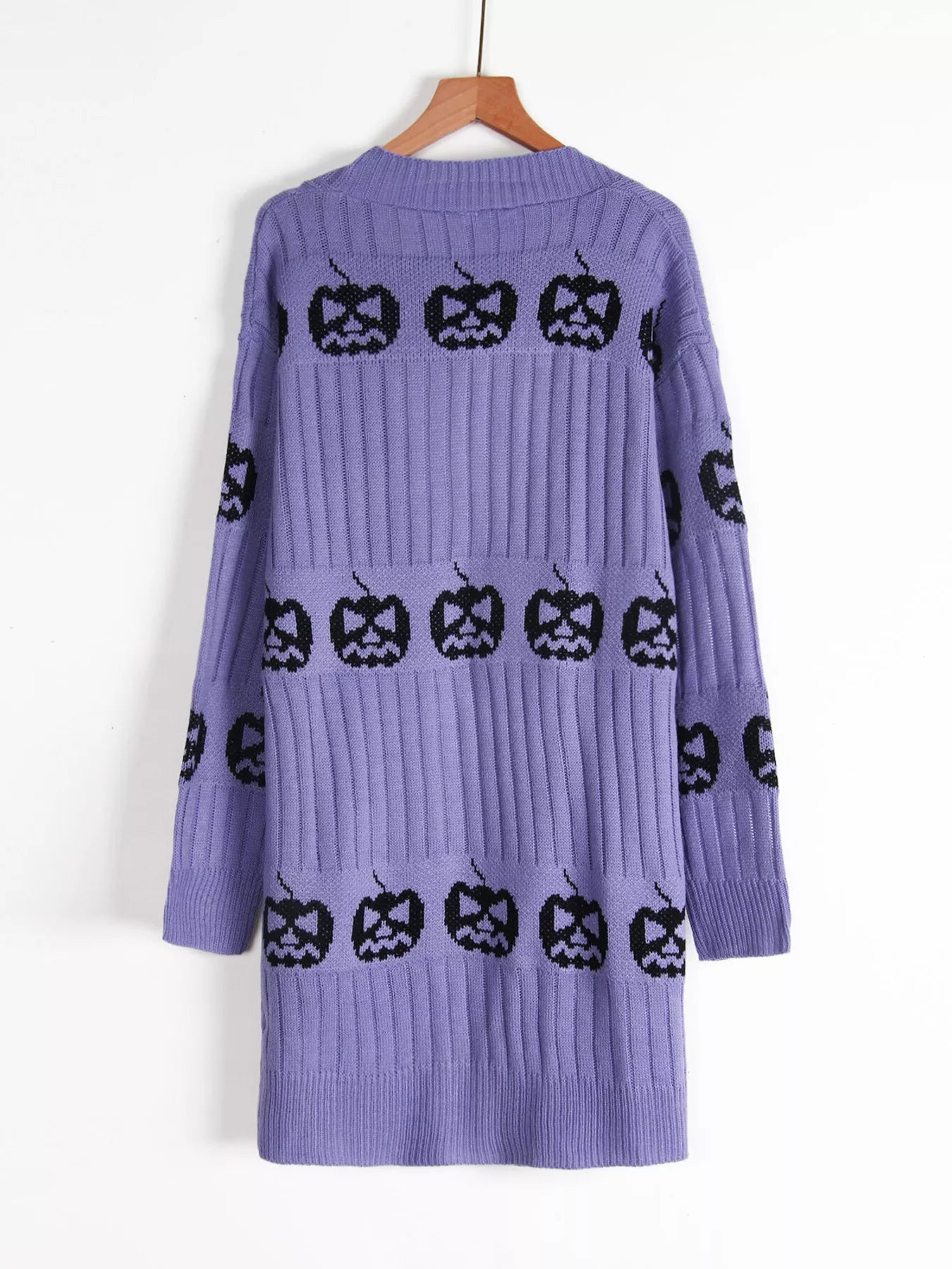 Halloween Pumpkin Open Front Knit Cardigan