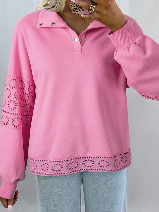 Eyelet Lace Detail Snap Down Sweatshirt