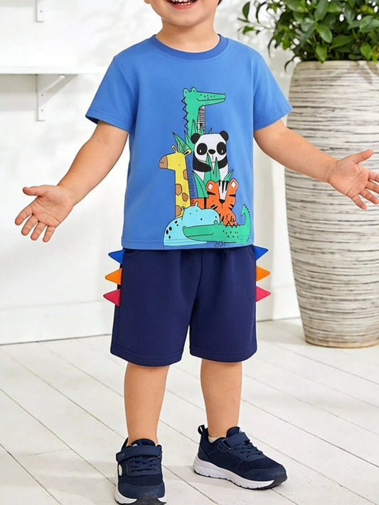 Children's Animal Print Tee & Dinosaur Decor Shorts Set