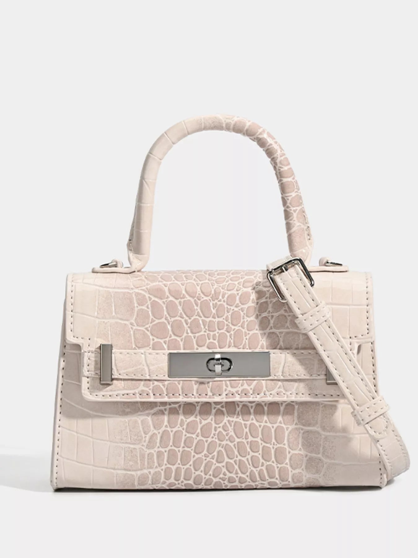 Croc-Embossed Top Handle Handbag