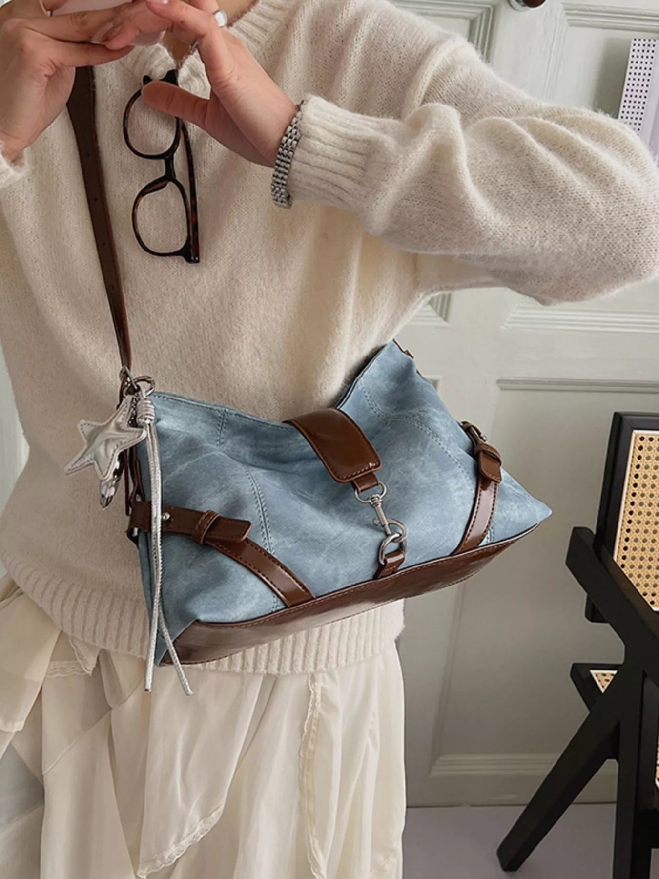 Vintage Wash Crossbody Bag with Leather Accents