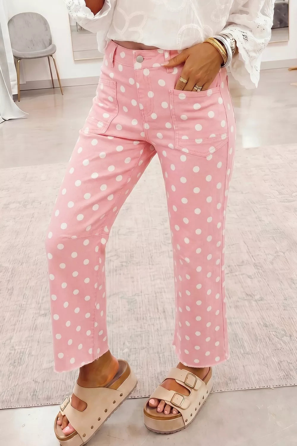 Polka Dot Wide Leg Jeans