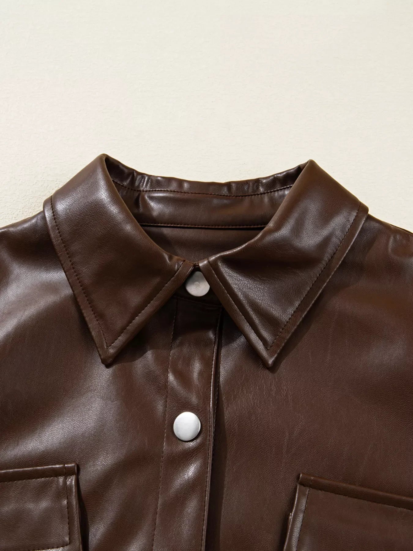 Double Flap Pocket Drawstring Hem Leather Jacket