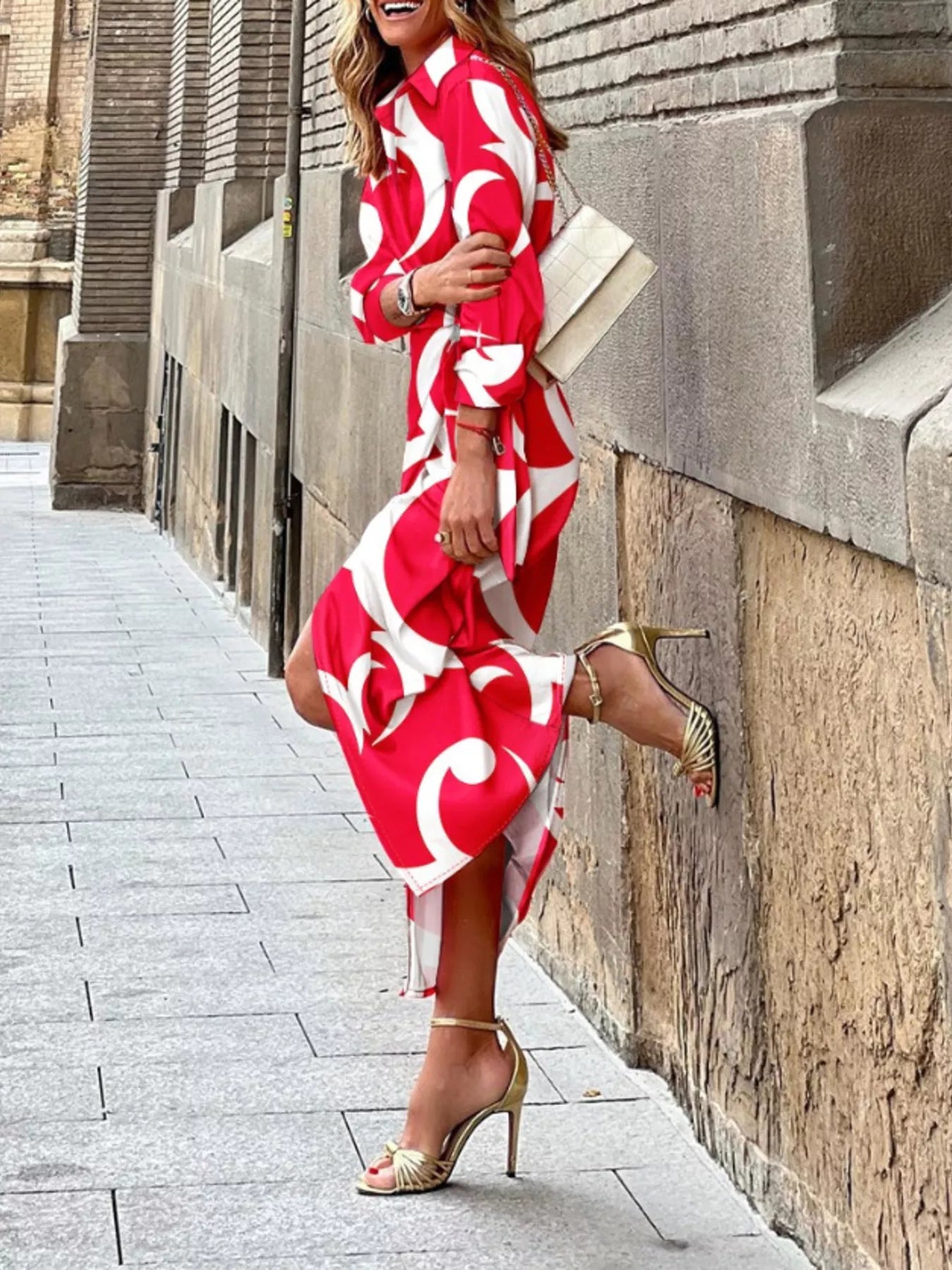 Abstract Print Wrap Midi Dress