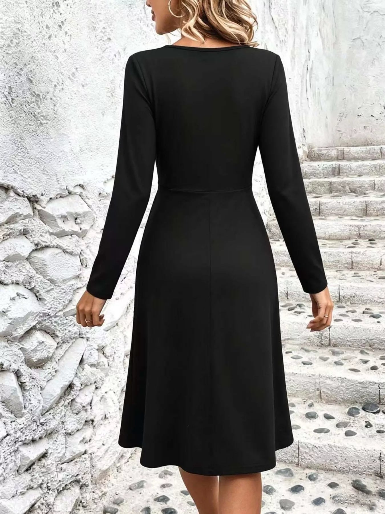 Surplice Long Sleeve Midi Dress
