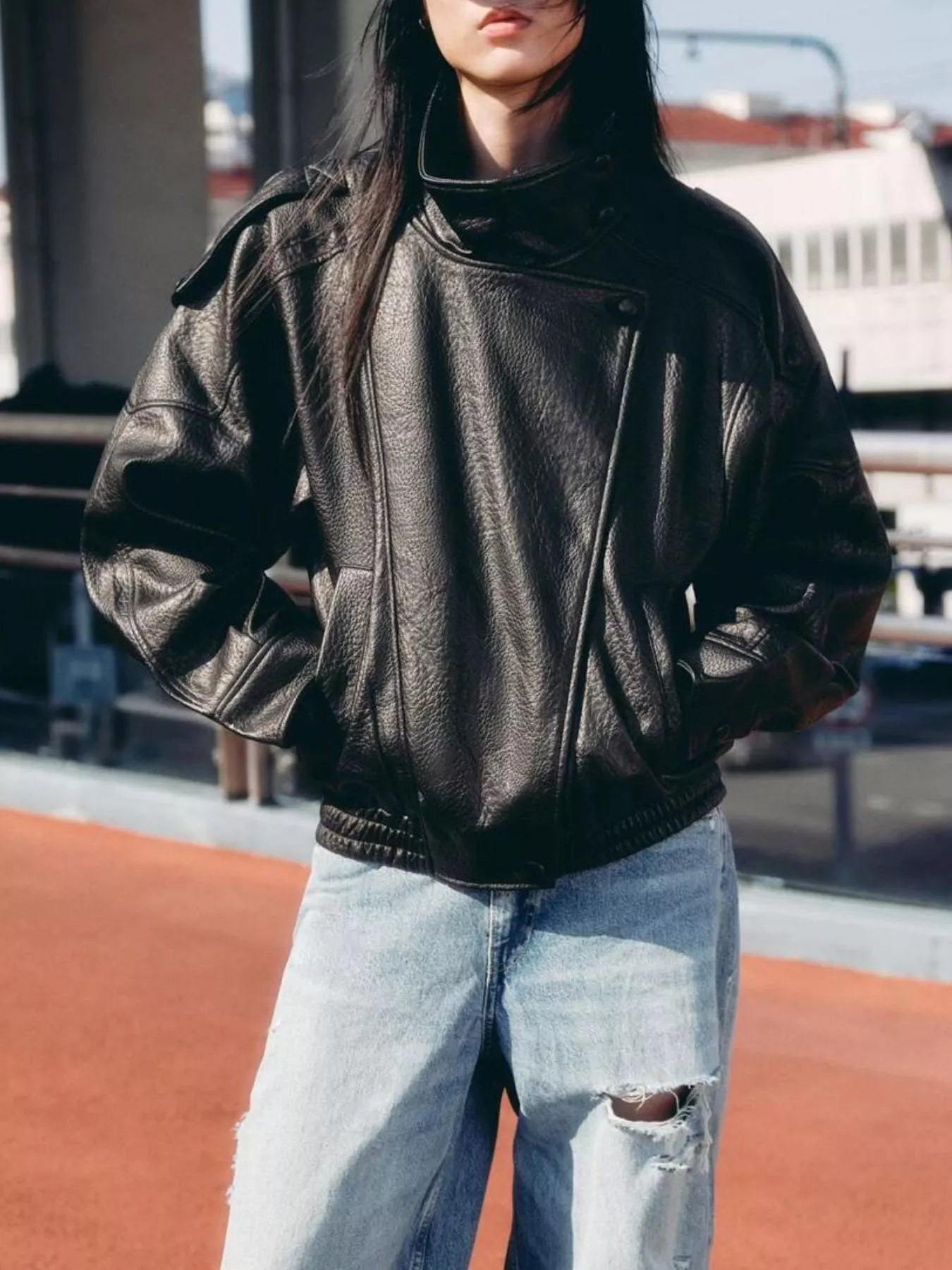 Zip-Up Faux Leather Moto Jacket
