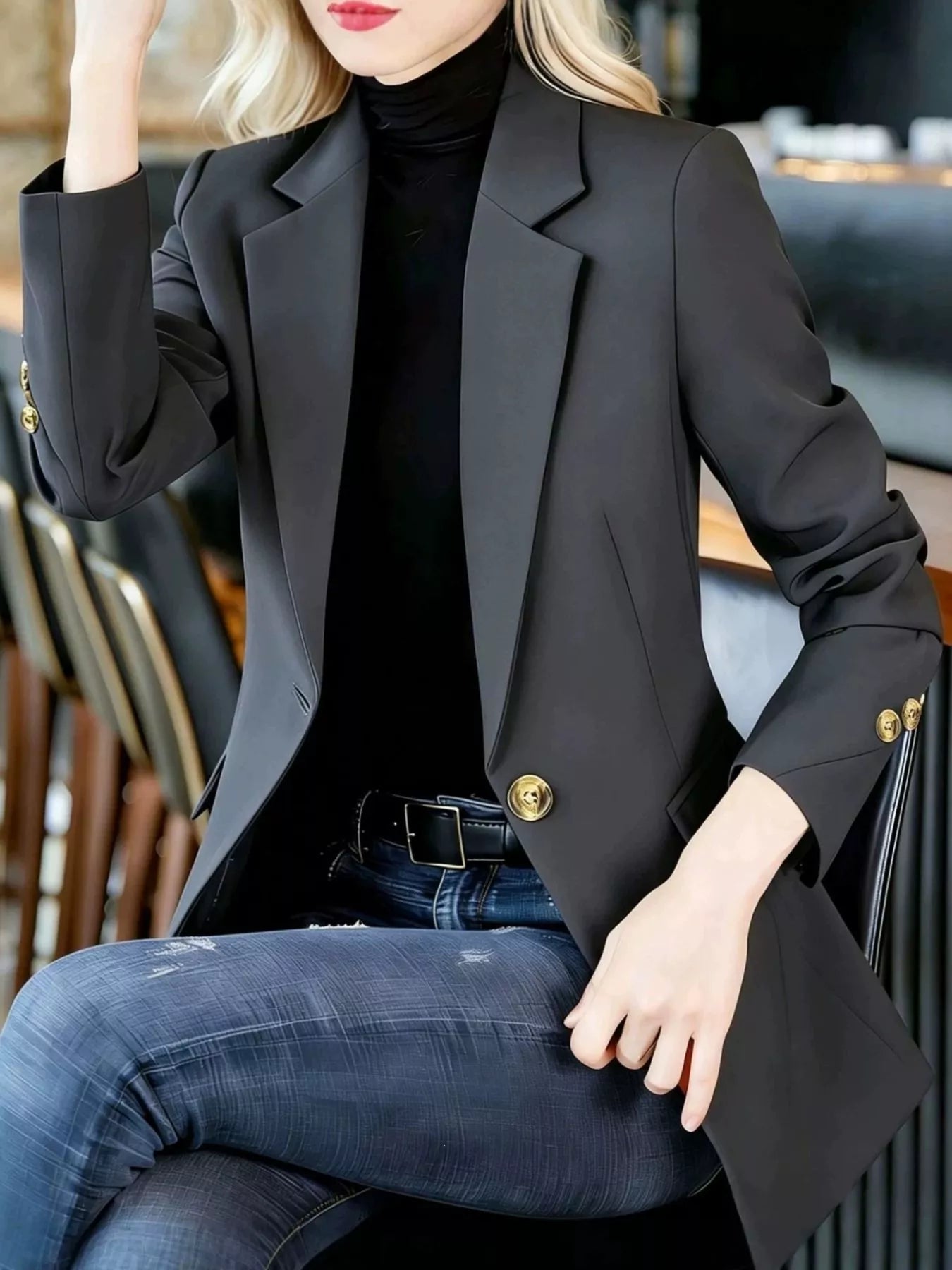 Full Size One Button Lapel Collar Blazer Plus Size
