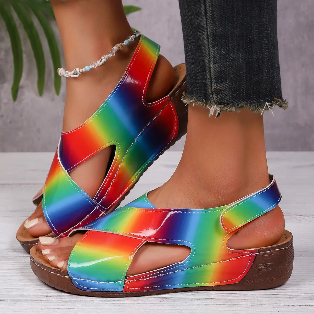 Colorful Cutout Wedge Sandals