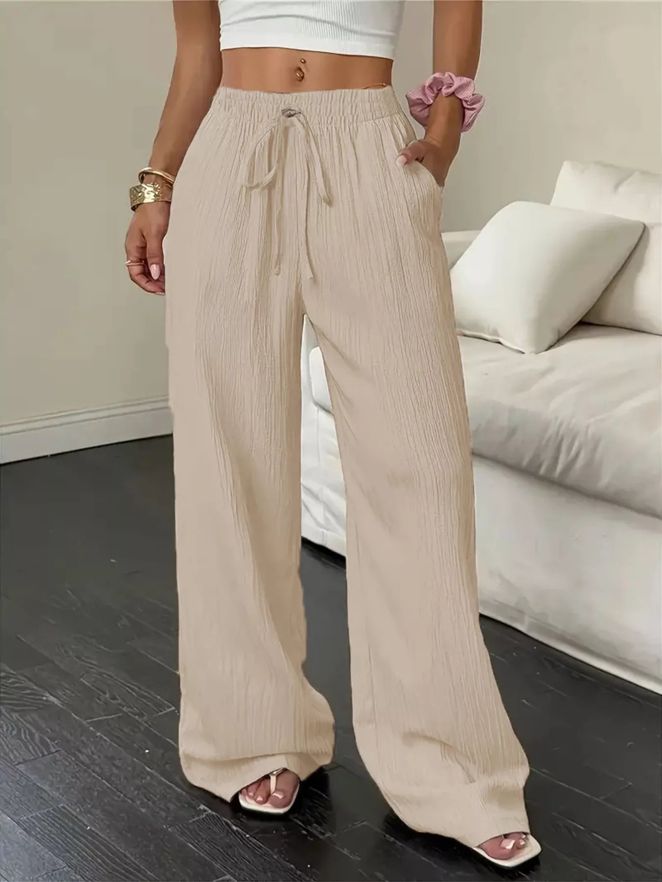 Wide Leg Pants with Drawstring