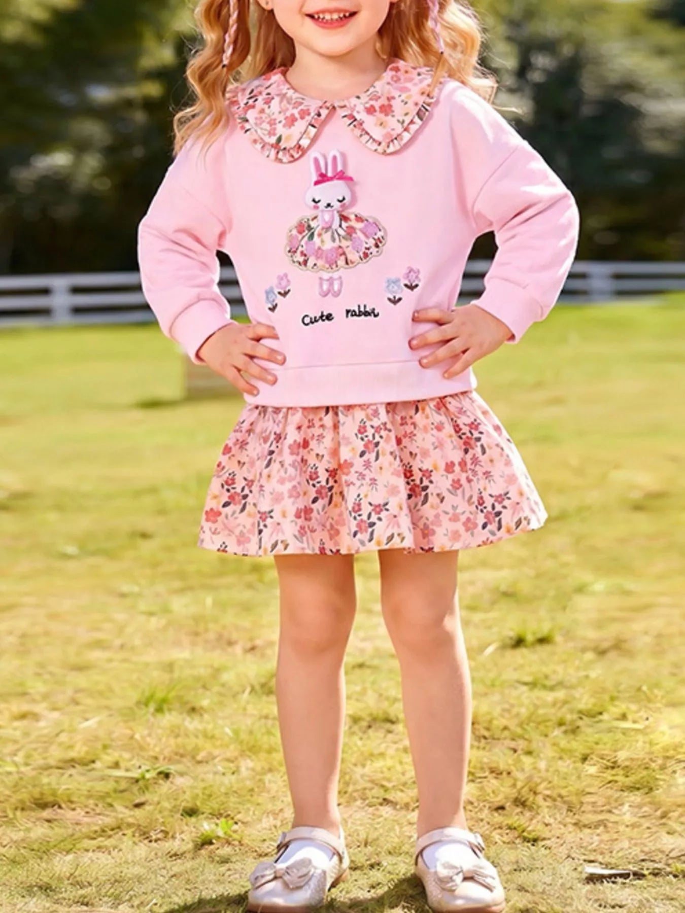 Children's Rabbit Floral Sweatshirt Dress