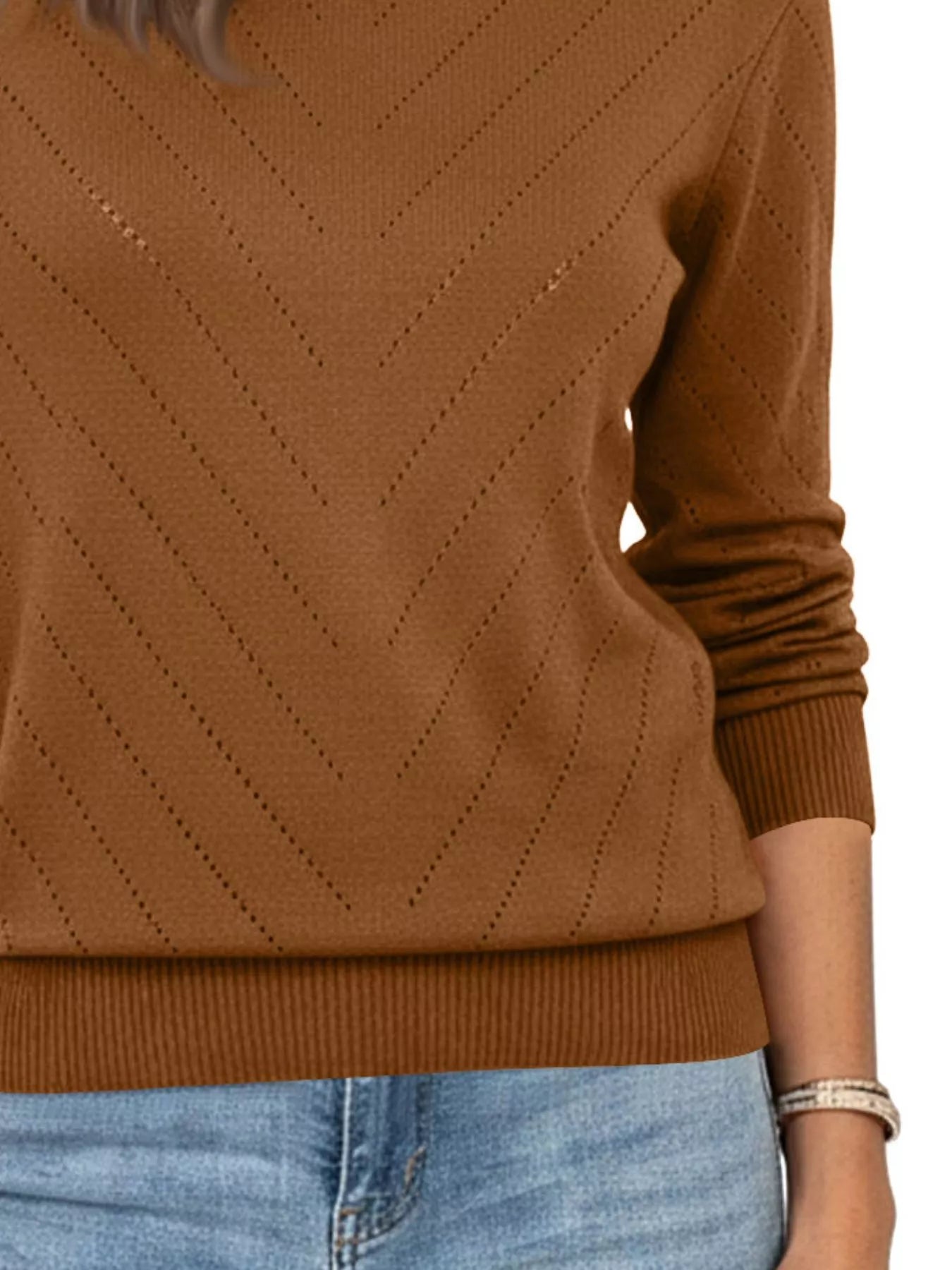 Openwork Round Neck Sweater