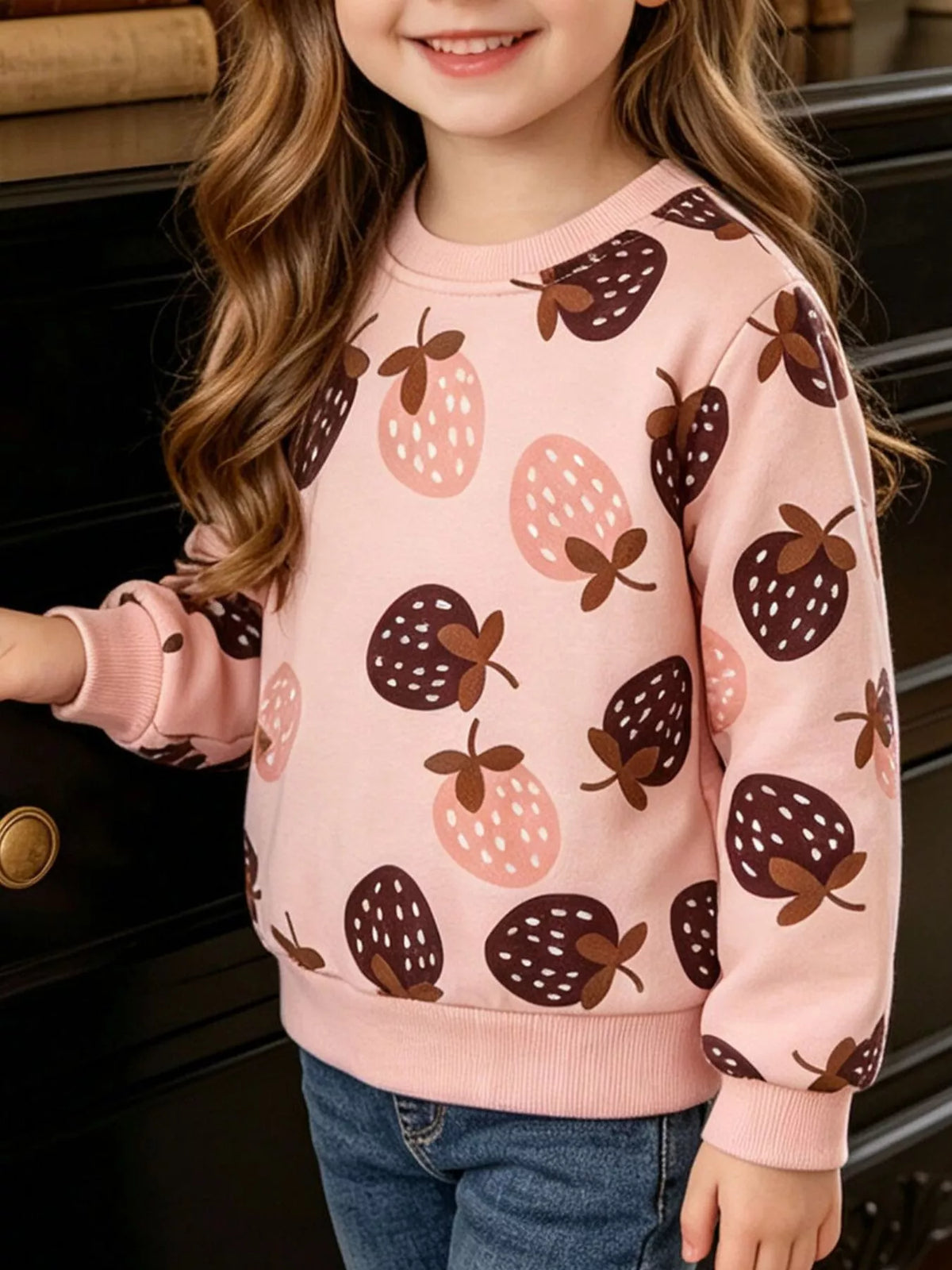 Children's Strawberry Print Crew Neck Sweatshirt