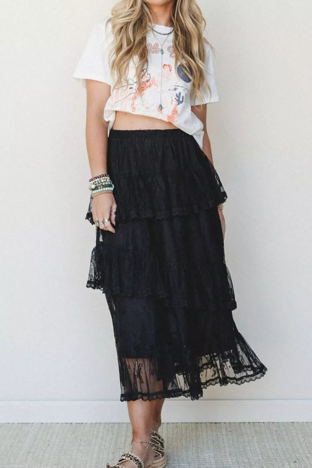 Elegant Ruffle Lace Tiered Skirt