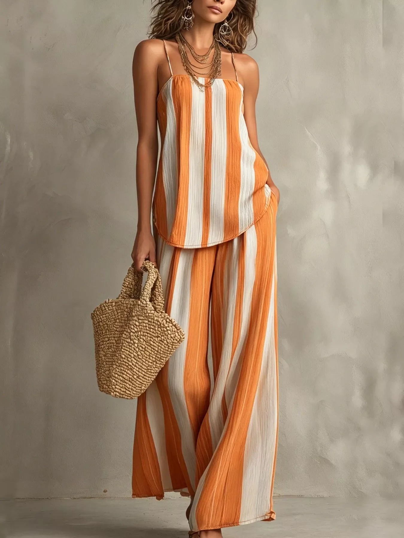 Striped Cami and Wide Leg Pants Set