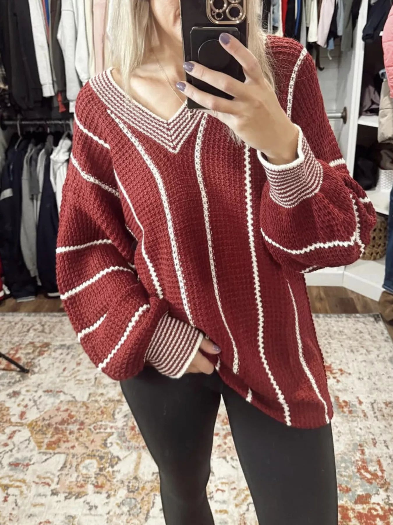 V-Neck Striped Contrast Sweater