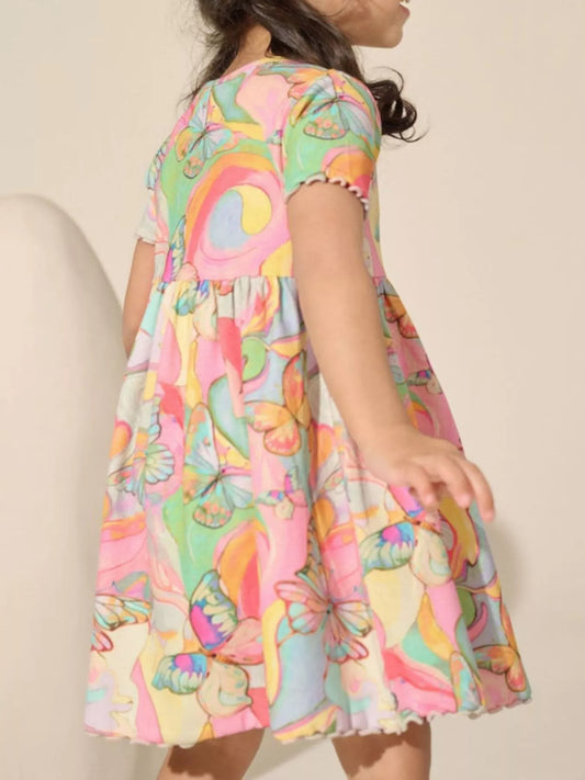 Children's Butterfly Print Short Sleeve Dress