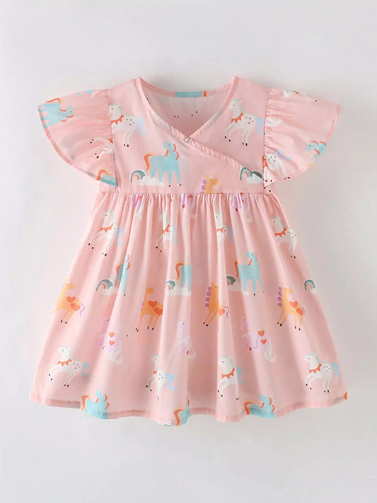 Children's Unicorn Print Flutter Sleeve Dress