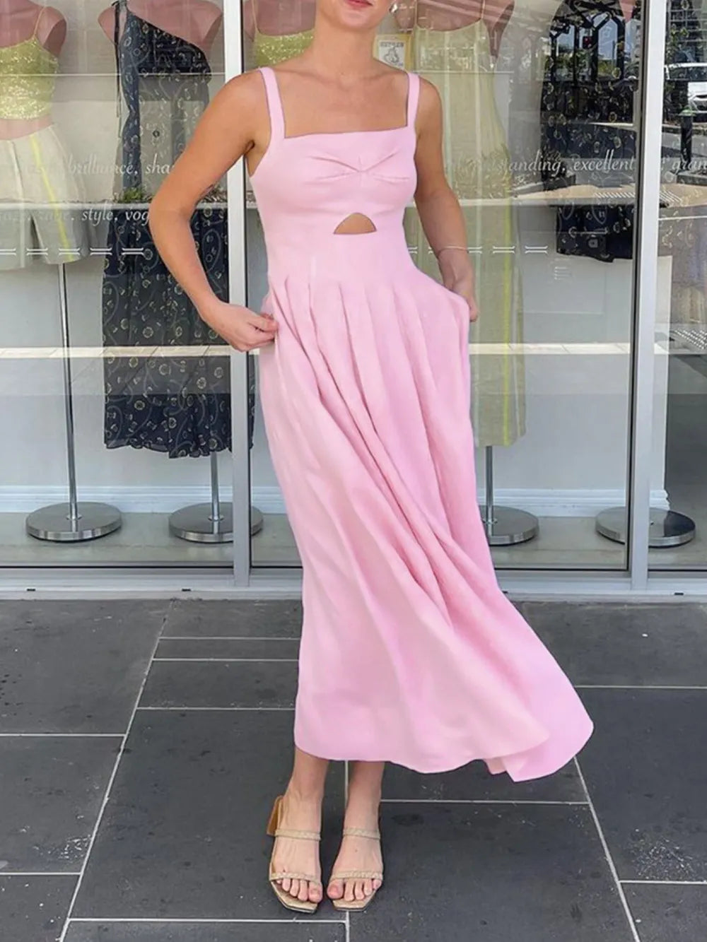Devine Cutout Square Neck Cami Dress