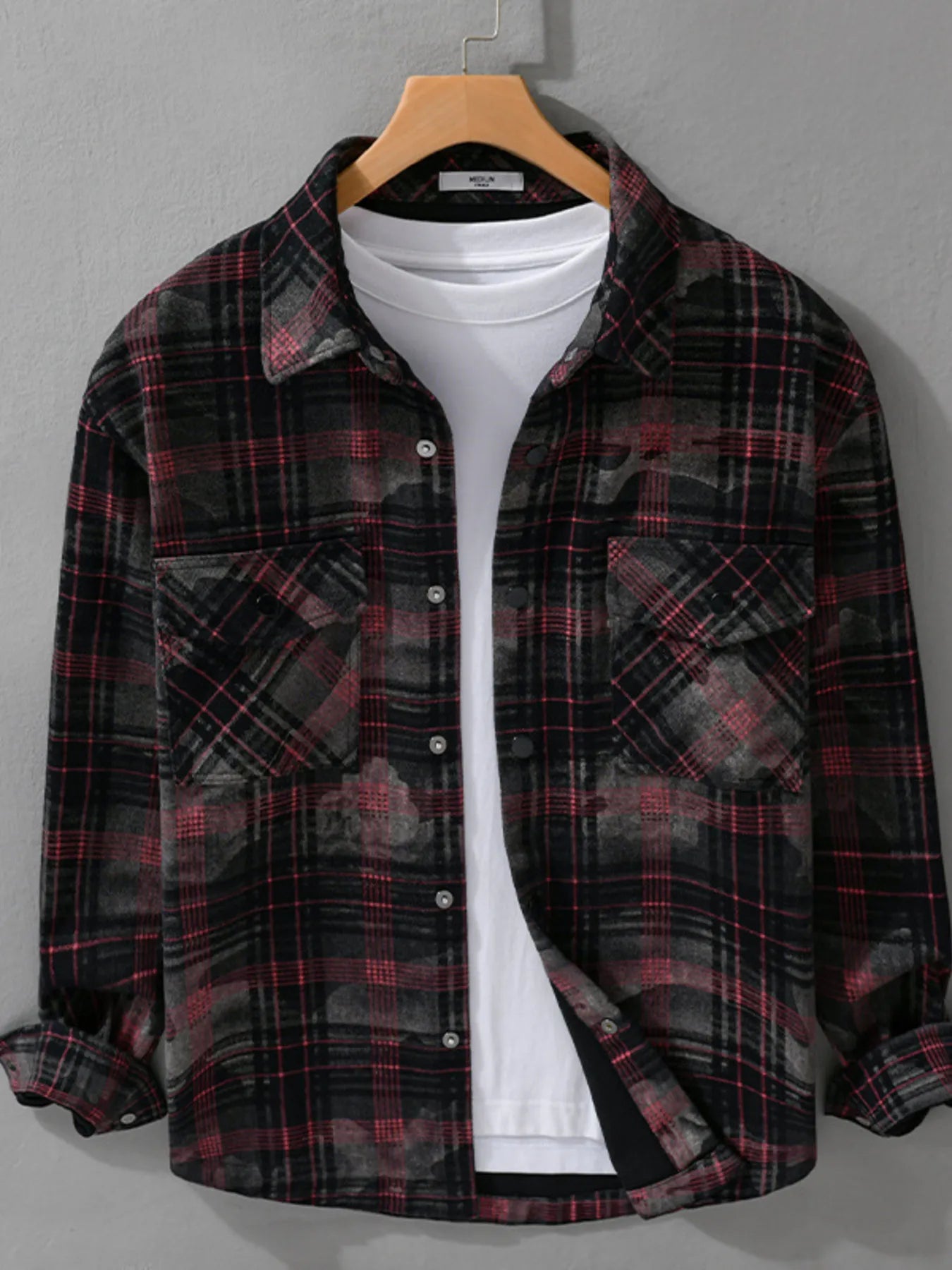 Men's Plus Size Plaid Button Up Long Sleeve Shirt