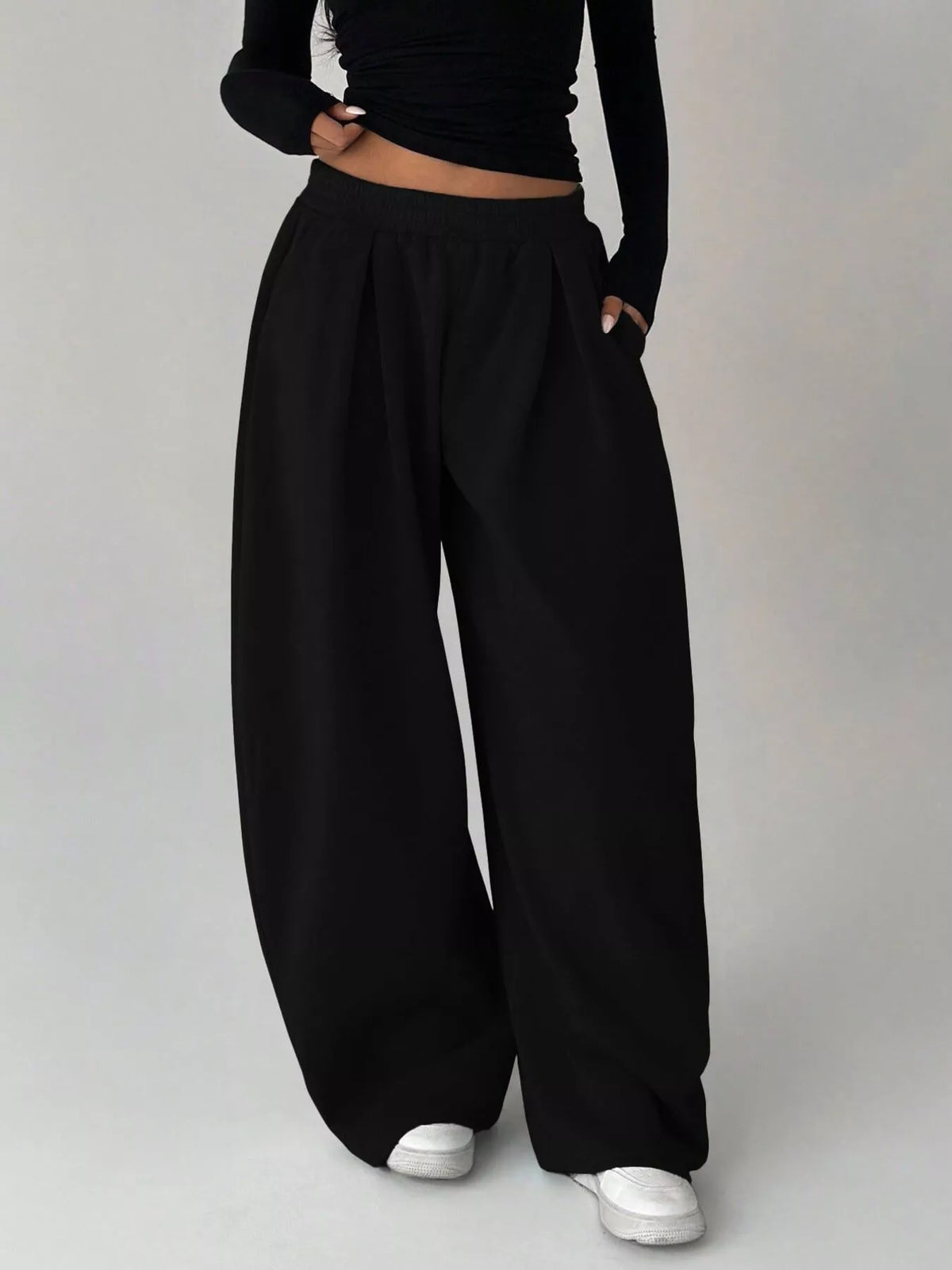 Elastic Waist Wide-Leg Sweatpants